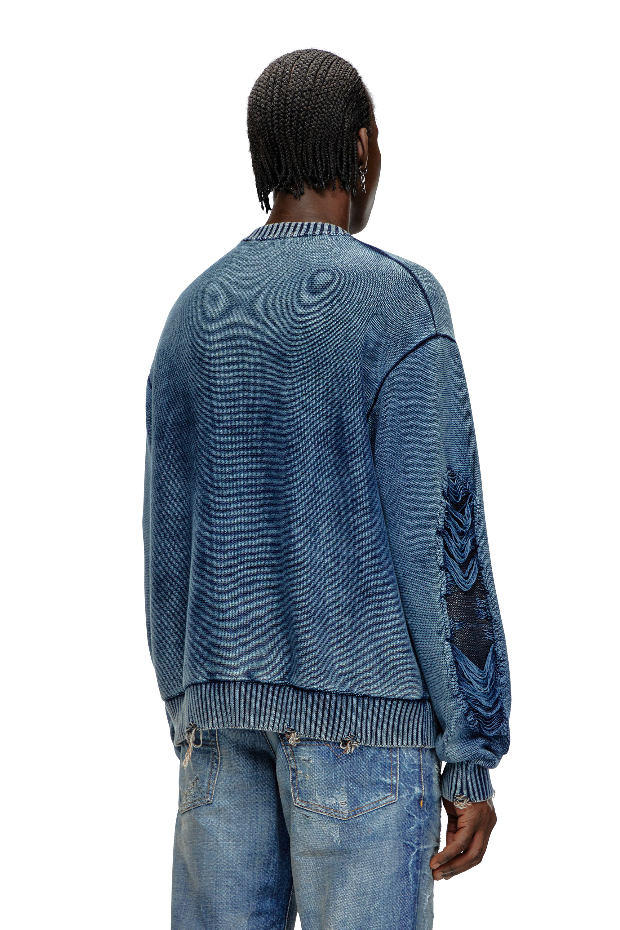 Diesel - K-ROTTISSIMO, Male's Destroyed jumper with floating yarn logo in Blue - 2