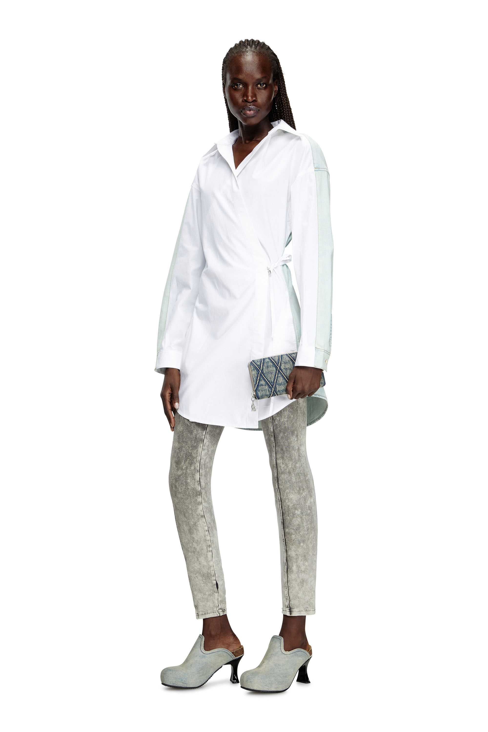 Diesel - D-ELPHI-DEN, Female's Wrap shirt dress in poplin and denim in White - 1