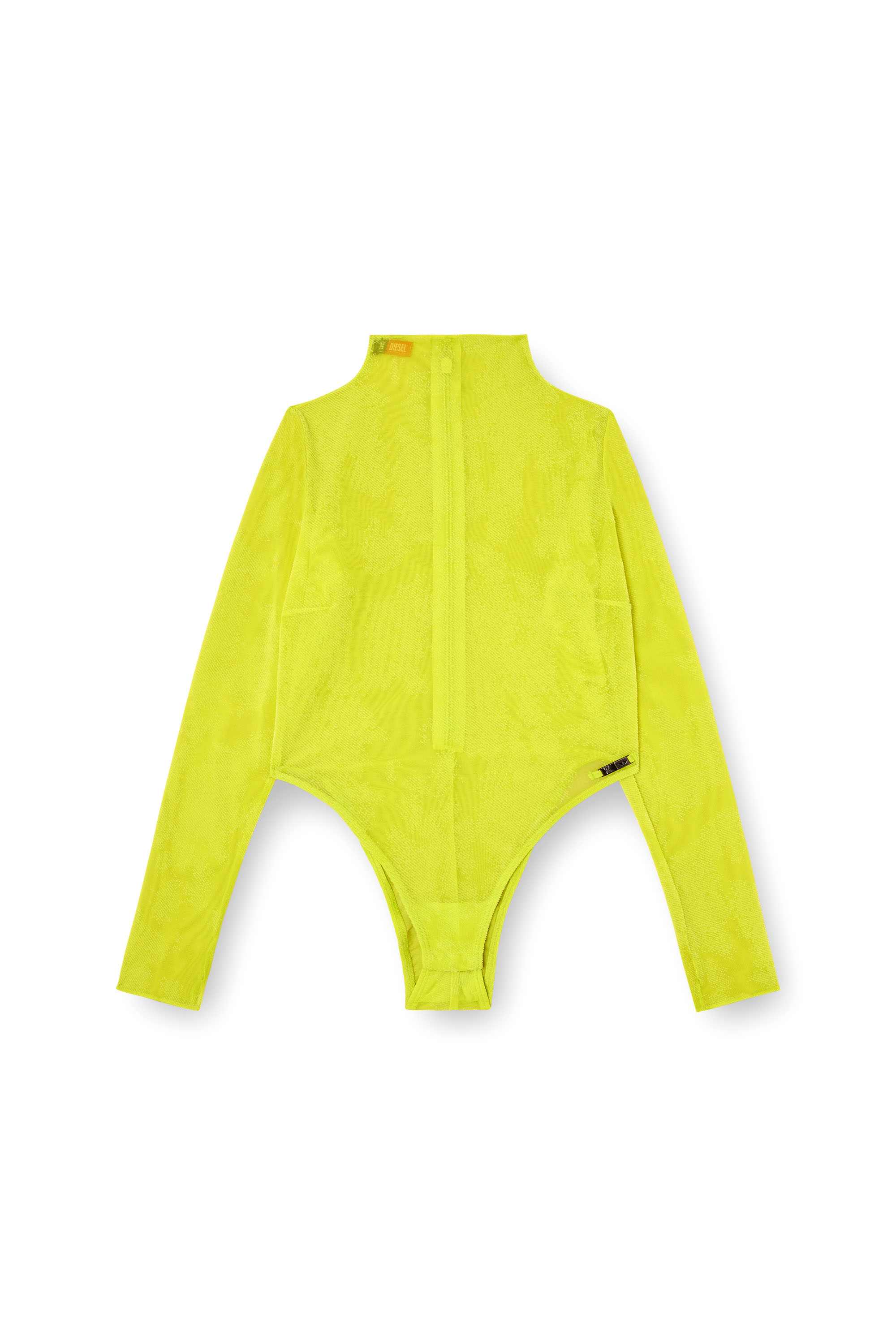 Diesel - LONG-SLEEVE-BODYSUIT, Female's Turtleneck bodysuit in flocked mesh in Green Fluo - 5