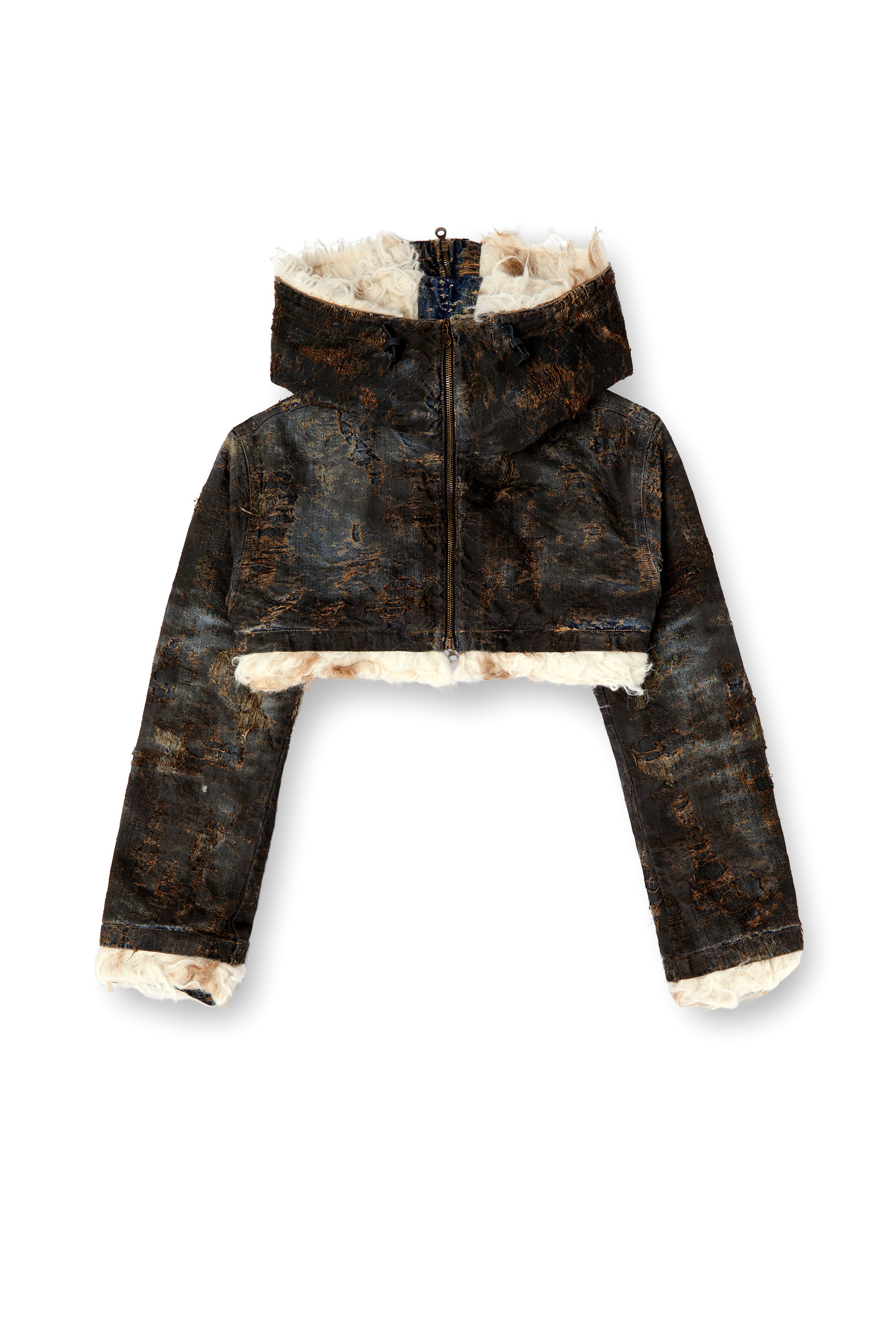 Diesel - DE-FU-FSF1, Female's Cropped jacket in dirty jacquard denim in Black/Brown - 6