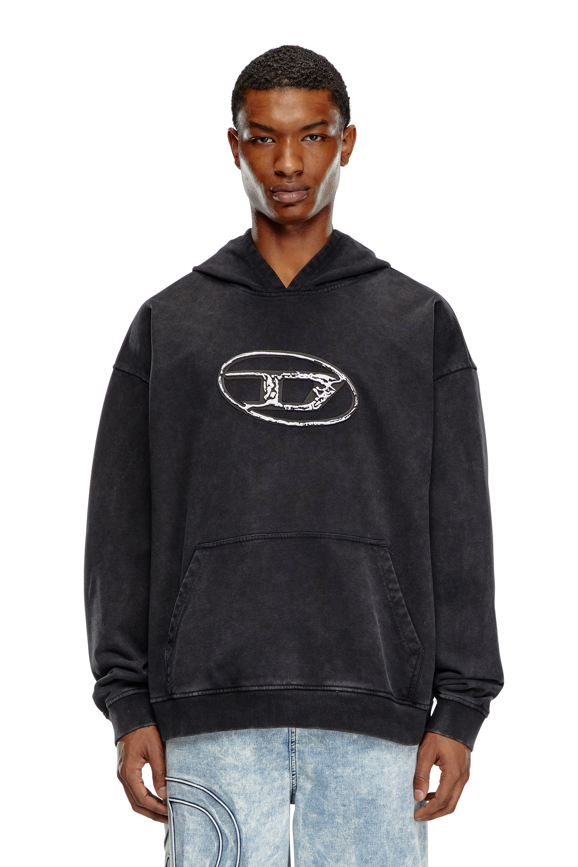 Men s Sweatshirts hooded zippered logo oversized Diesel