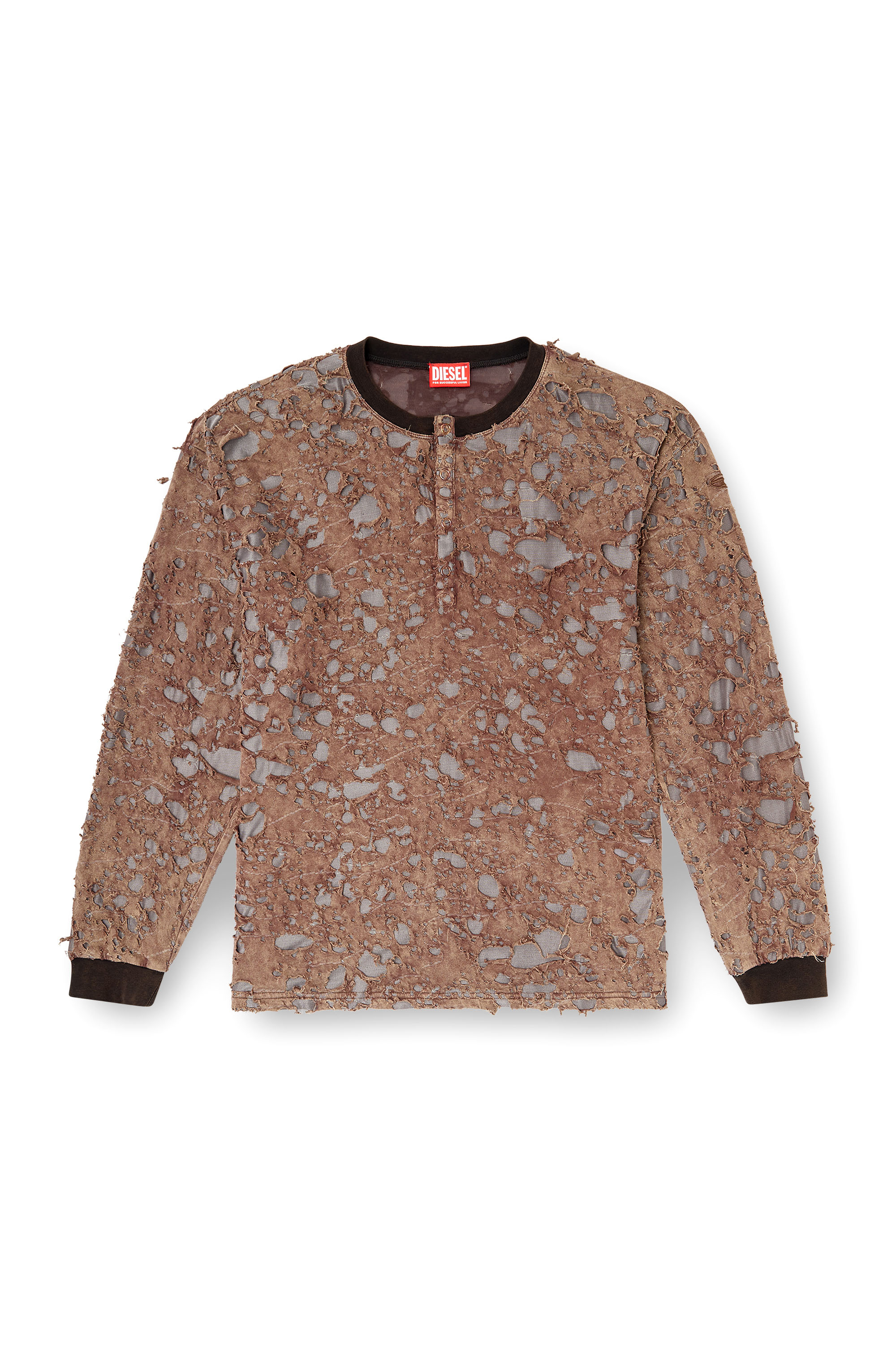 Diesel - T-OVERT, T-shirt à manches longues en jersey destroyed Homme in Marron - 3