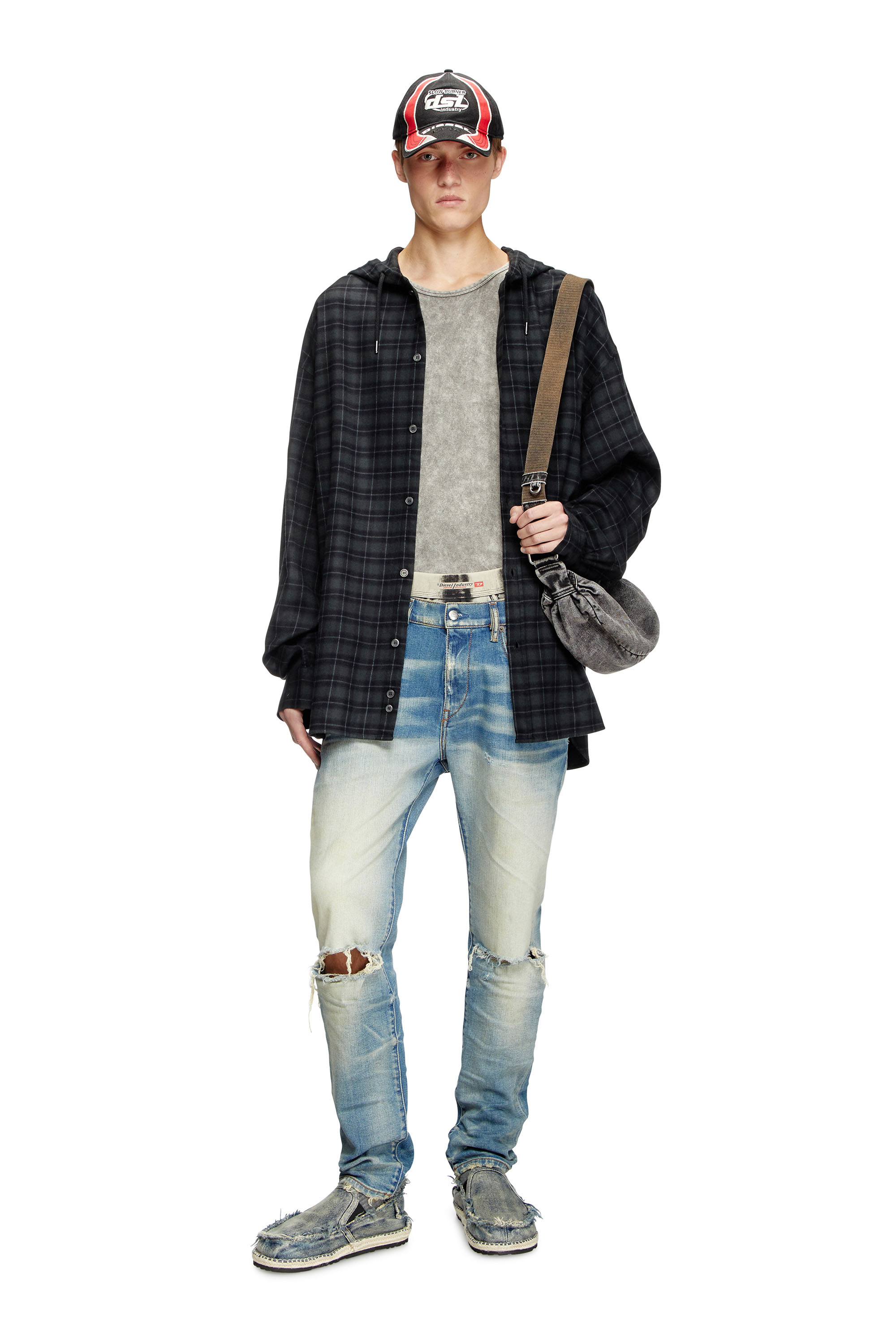 Diesel - S-DEWNY-HOOD-B, Male's Hooded shirt in check flannel in null - 2