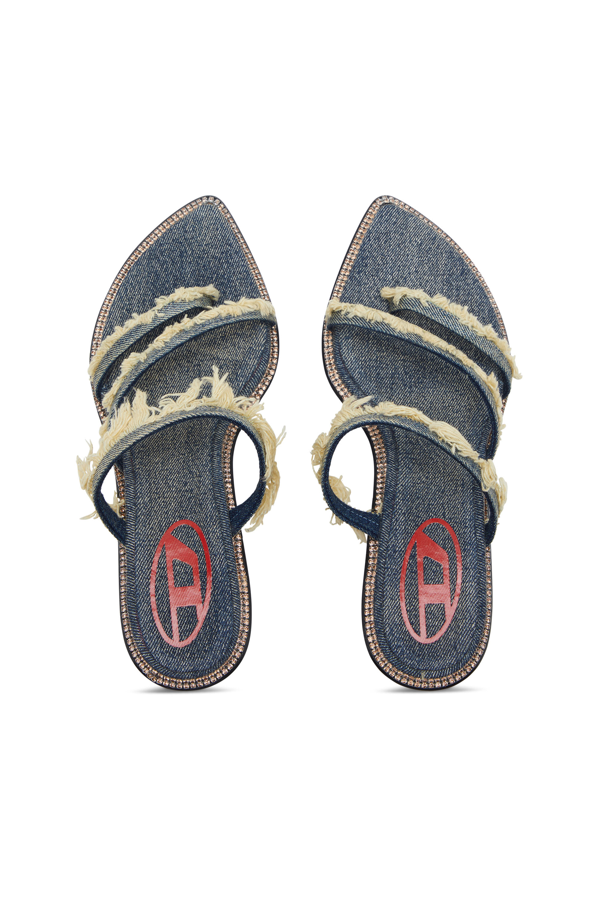 Diesel - D-HAVANNA KITTIE, Female's D-Havanna Kittie-Frayed-denim mules with crystals in Blue - 4