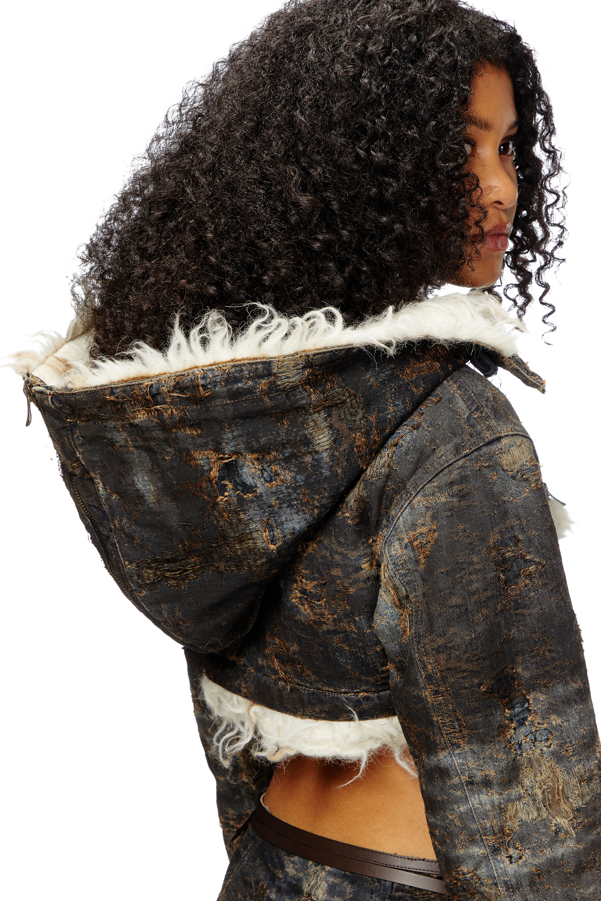 Diesel - DE-FU-FSF1, Female's Cropped jacket in dirty jacquard denim in Black/Brown - 4