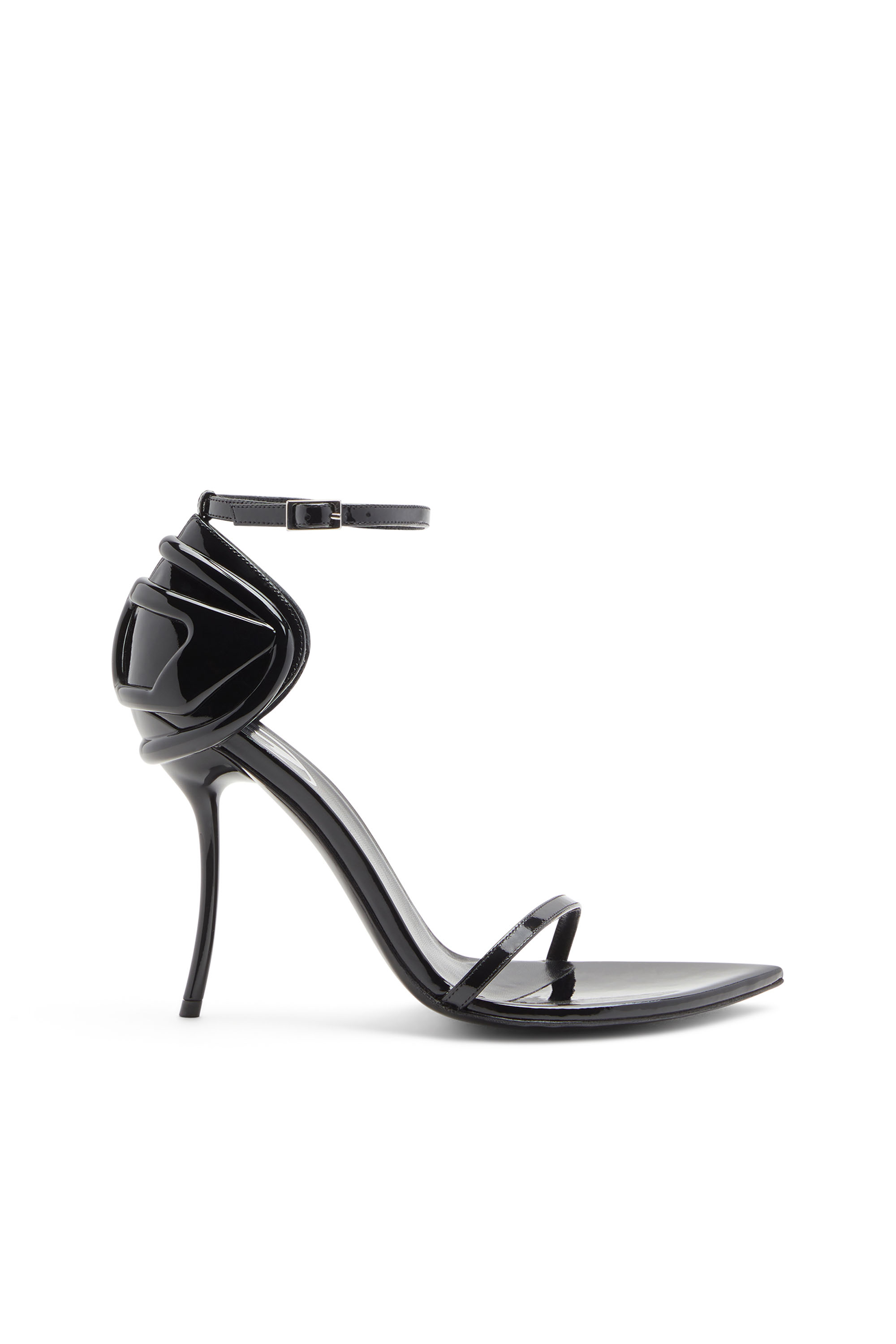 Diesel - D-TEN&HALF SANDAL, D-Ten&Half-Sandale à talon aiguille en cuir verni et satin Femme in Noir - 1