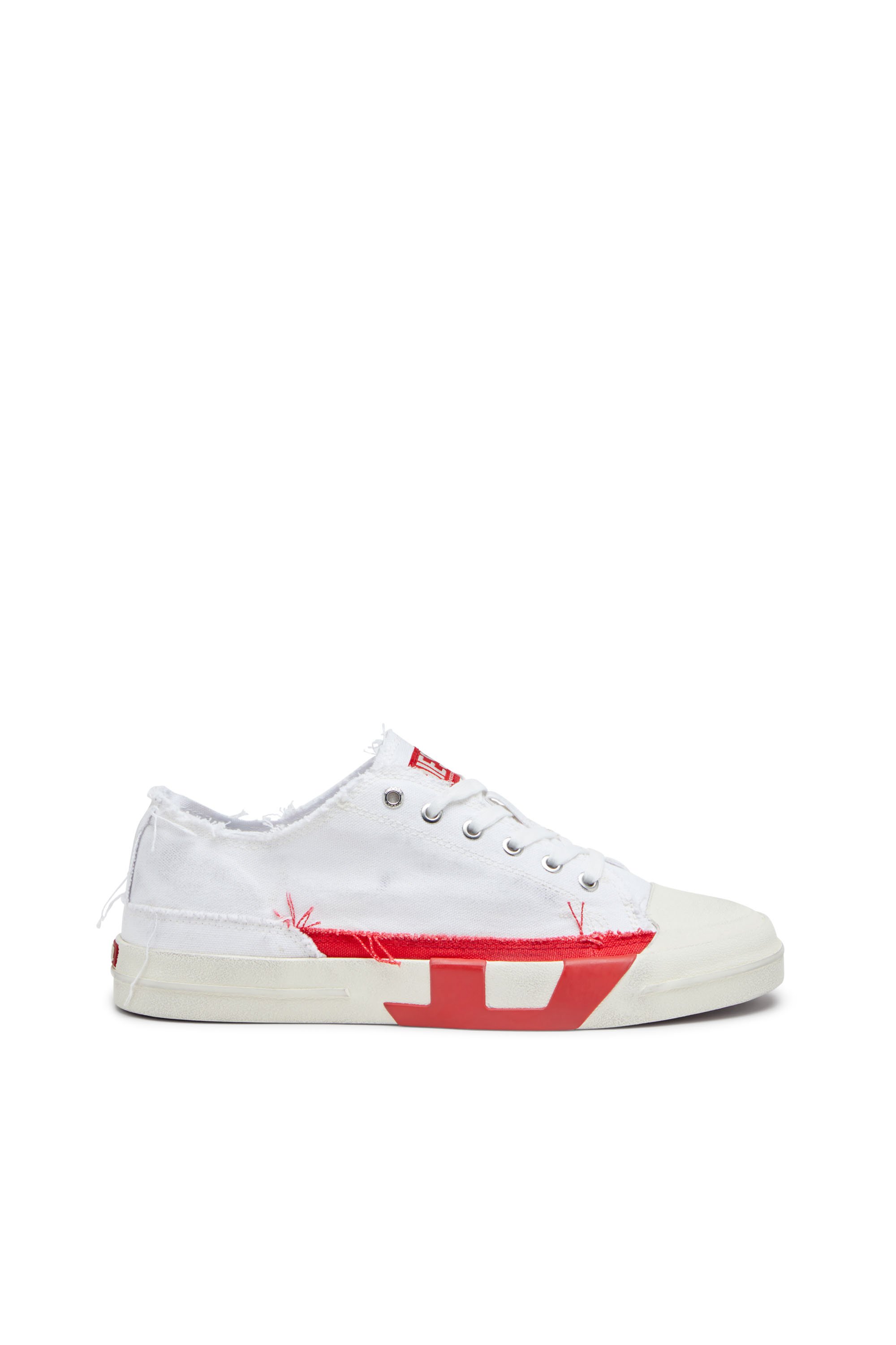 Diesel - S-D-VERSE LOW, Male's Dirty-effect canvas sneakers in White/Red - 1