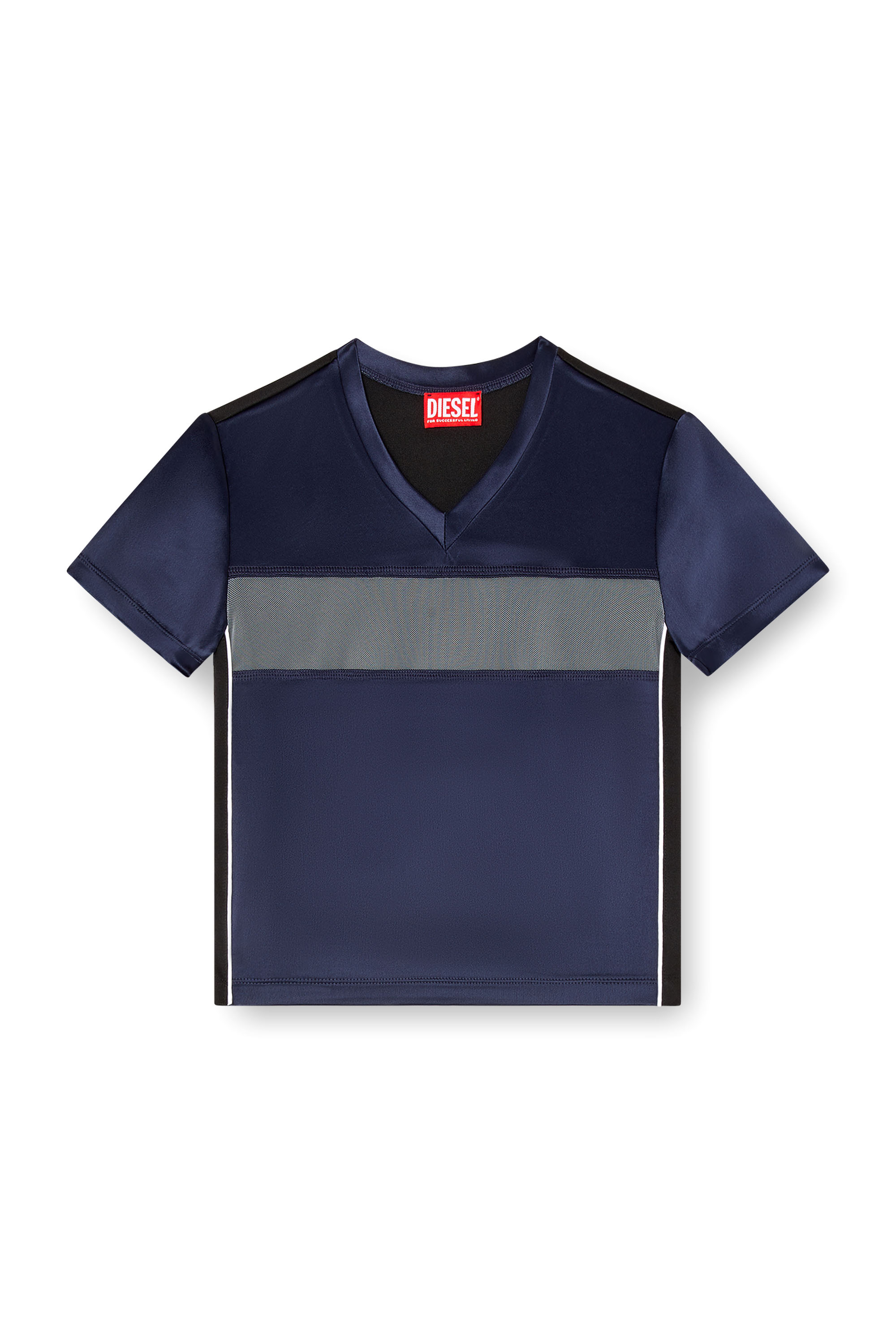 Diesel - T-RACE, Female's Cropped T-shirt in satin, knit and tulle in Dark Blue - 4