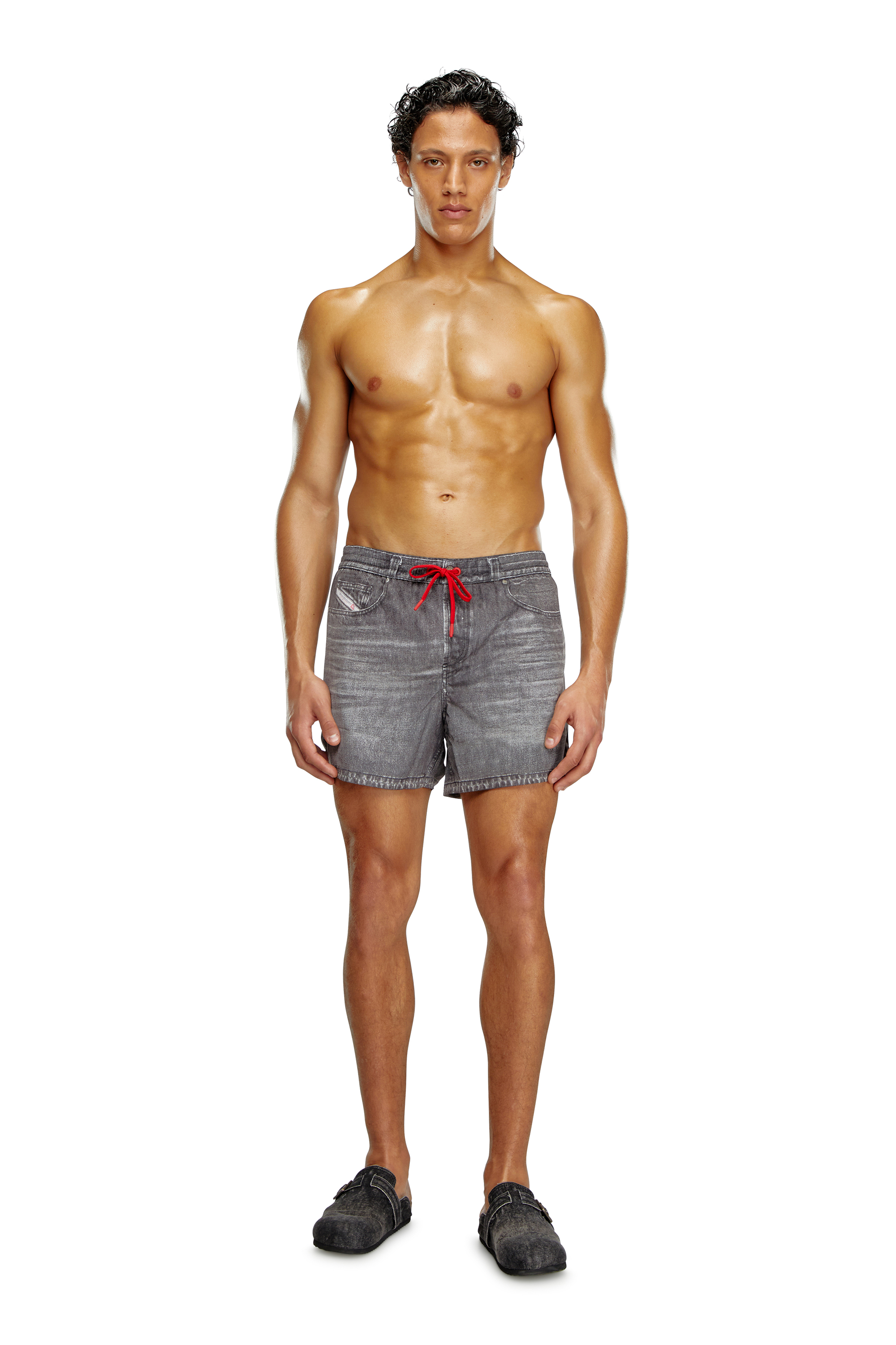 Diesel - BMBX-NICO, Male Mid-length swim shorts with denim print in Black - Image 1