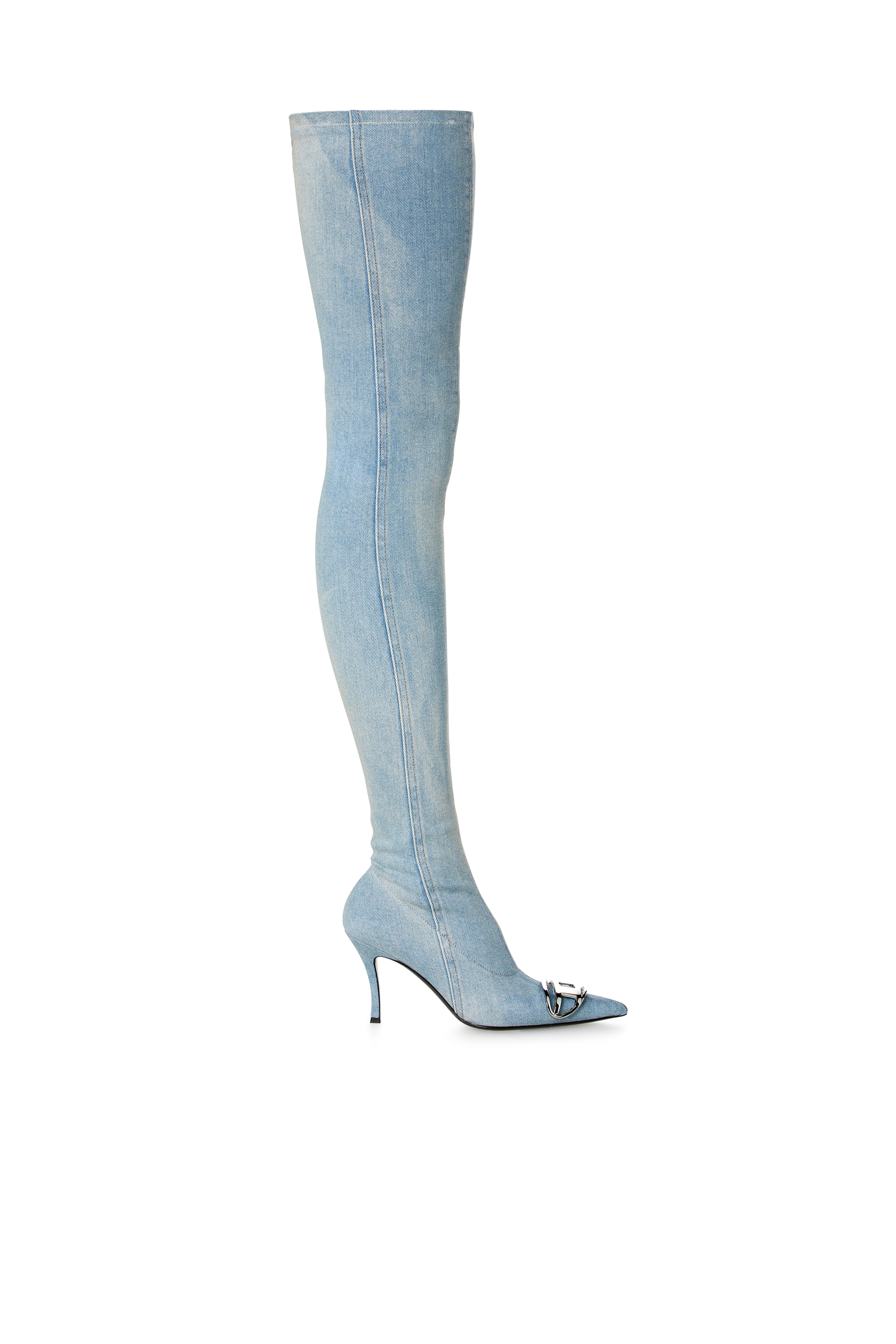 Diesel - D-VENUS TBT D, Female D-Venus-Over-the-knee boots in faded denim in Blue - Image 1