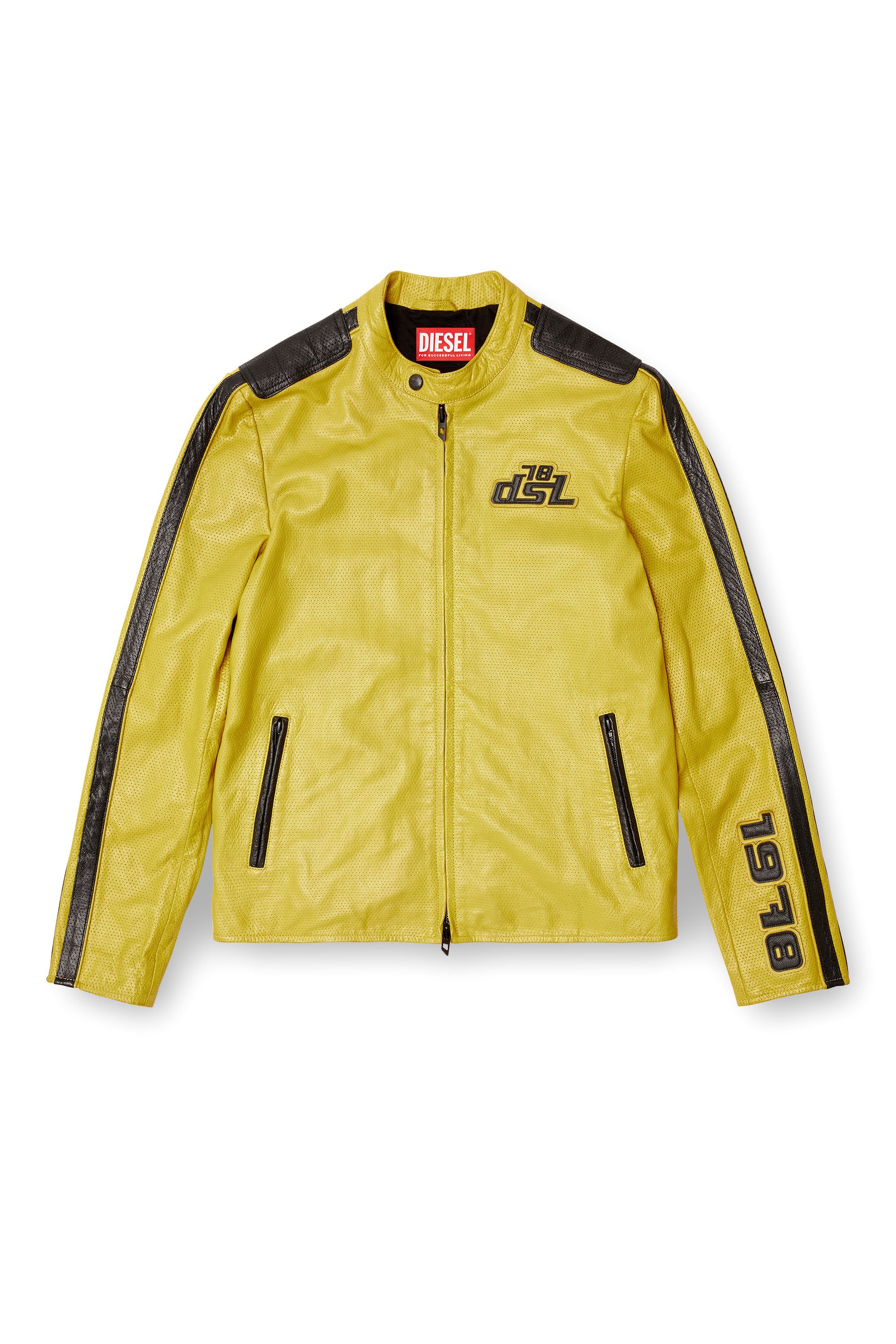 Diesel - L-POP, Veste de motard en cuir perforé Mixte in Jaune - 7