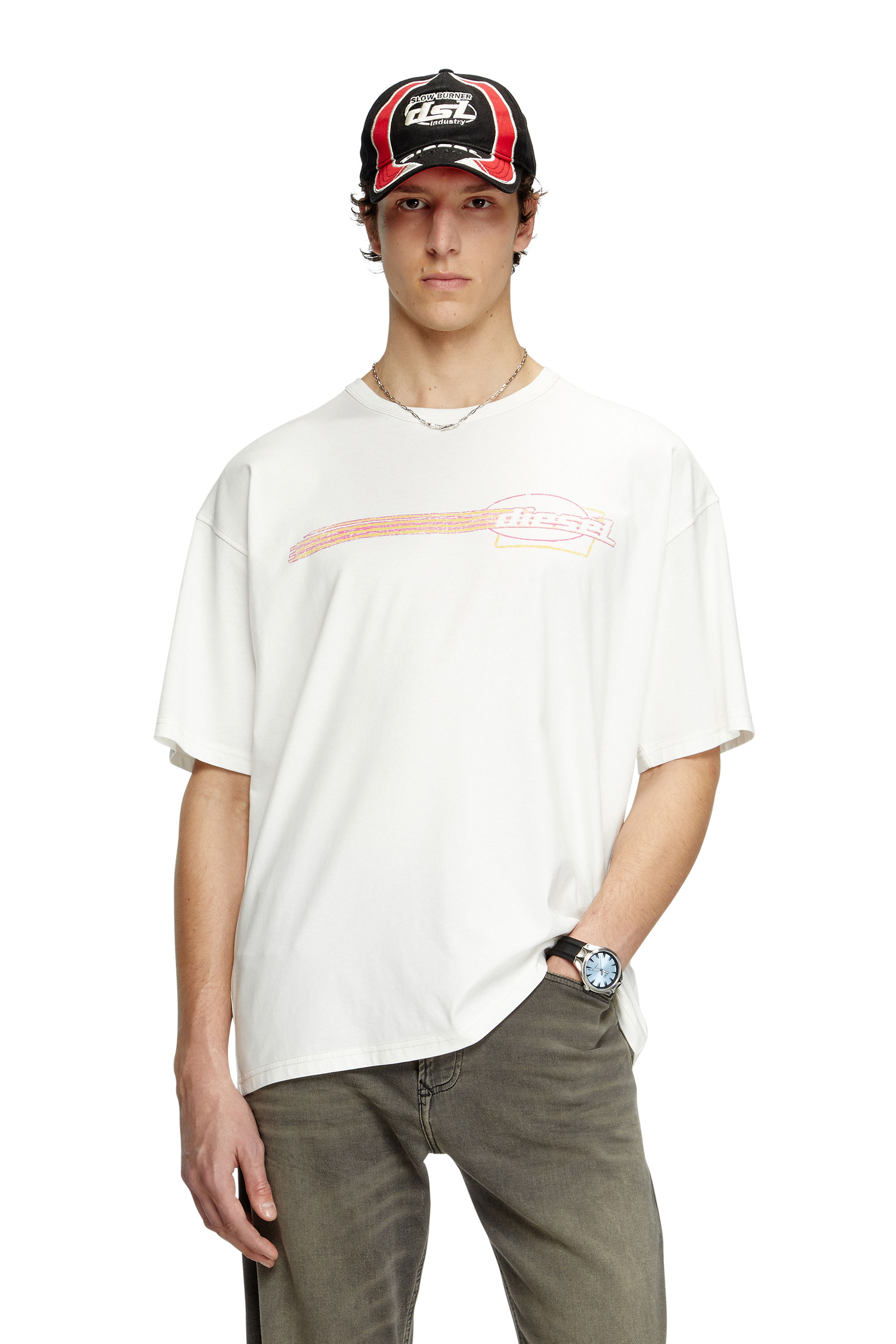 Diesel - T-BOXT-R16, Male's T-shirt with flocked logo graphics in White - 1