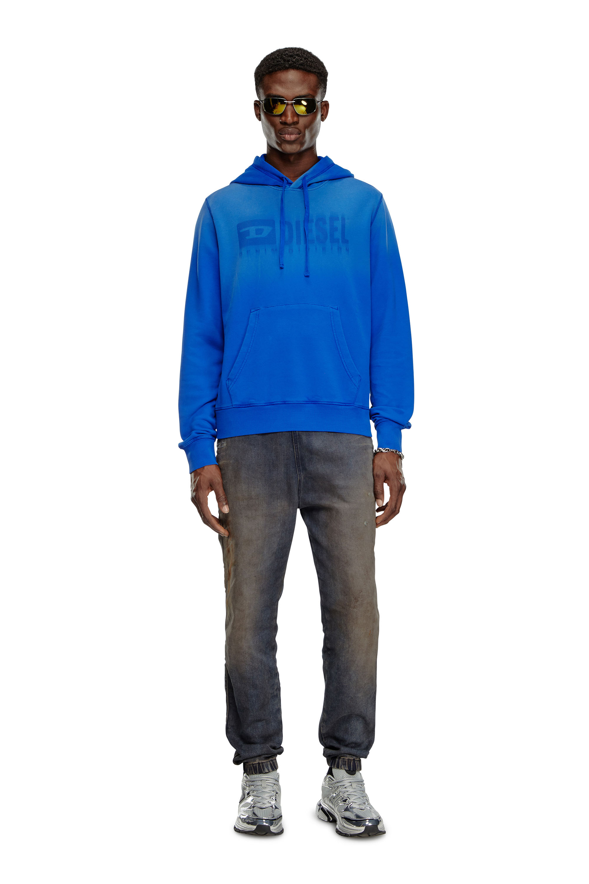 Diesel - S-GINN-HOOD-K44, Male's Faded hoodie with Denim Division logo in Blue - 2