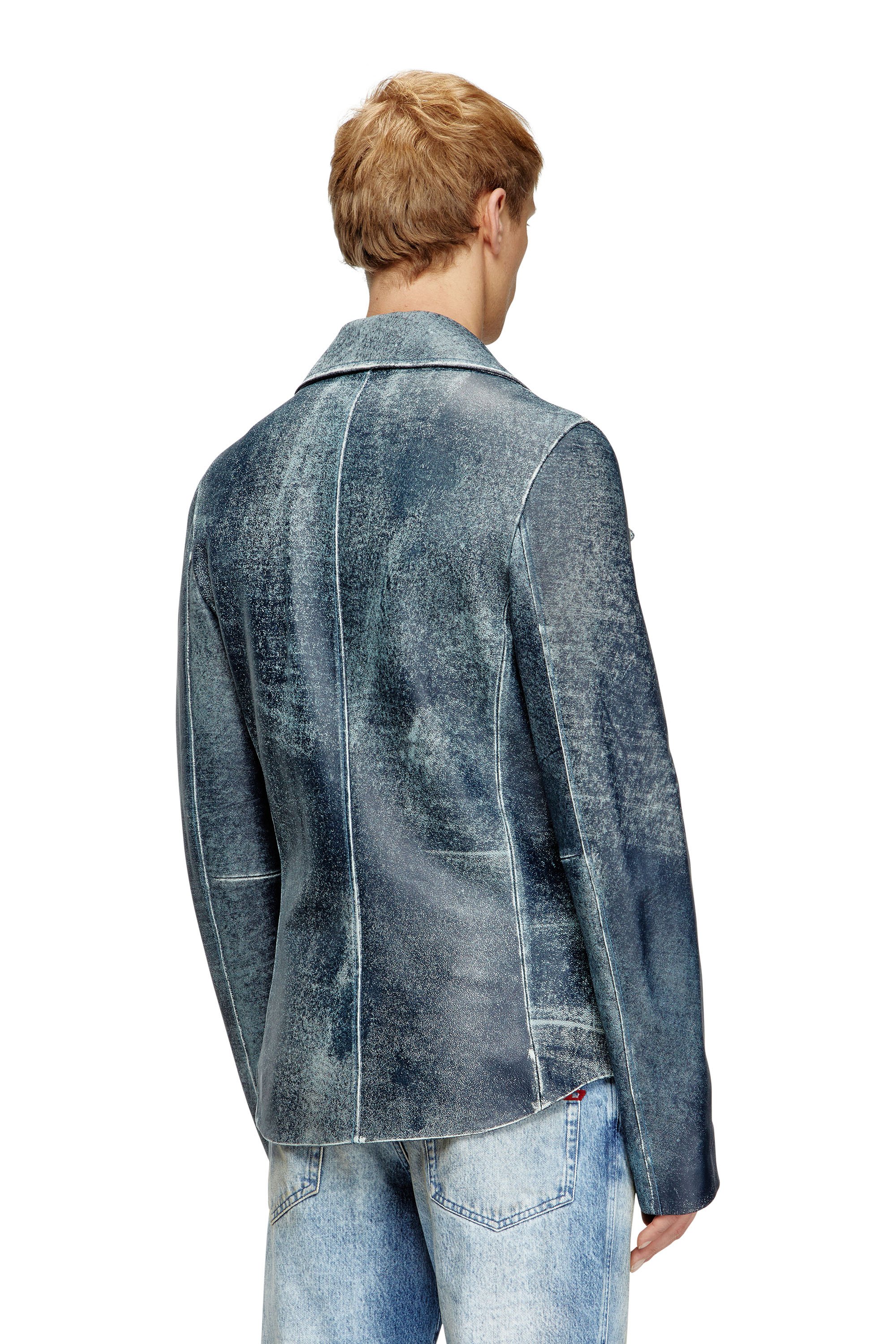 Diesel - L-WERNER, Veste en cuir traité façon denim Homme in Bleu - 3