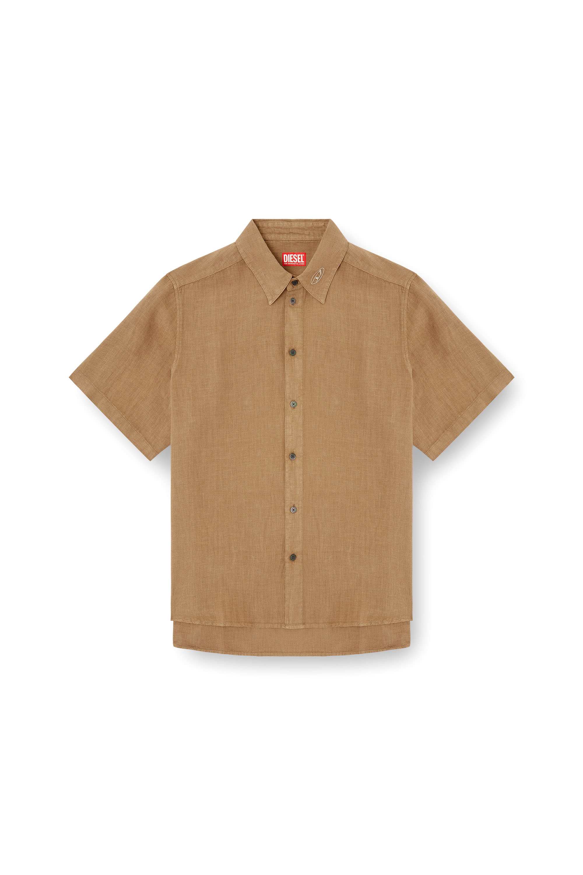 Diesel - S-UCCLE-A, Male's Short-sleeve linen shirt with logo collar in null - 4