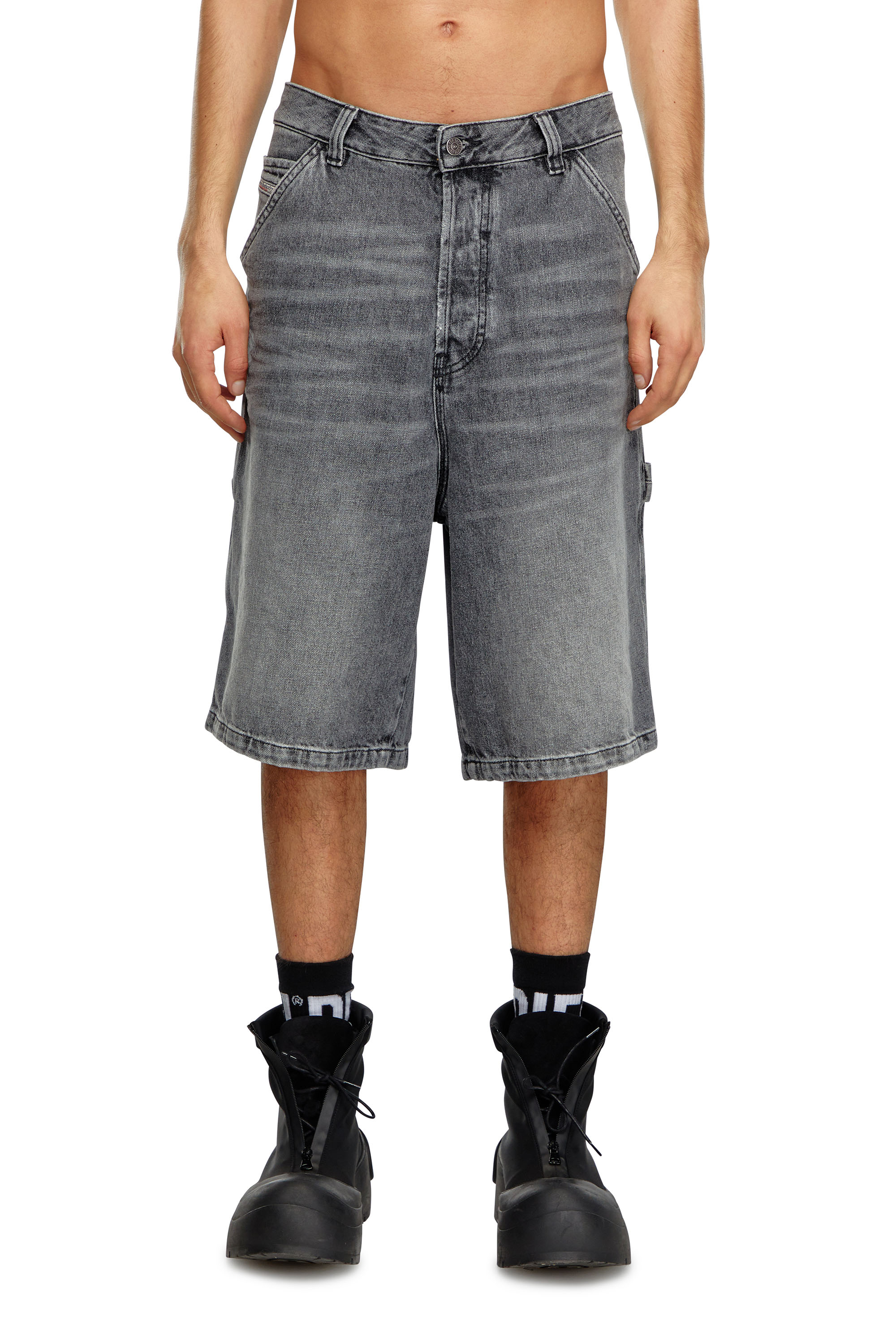 Diesel - D-LIVERY-SHORT, Male's Hemp denim utility shorts in Black - 1