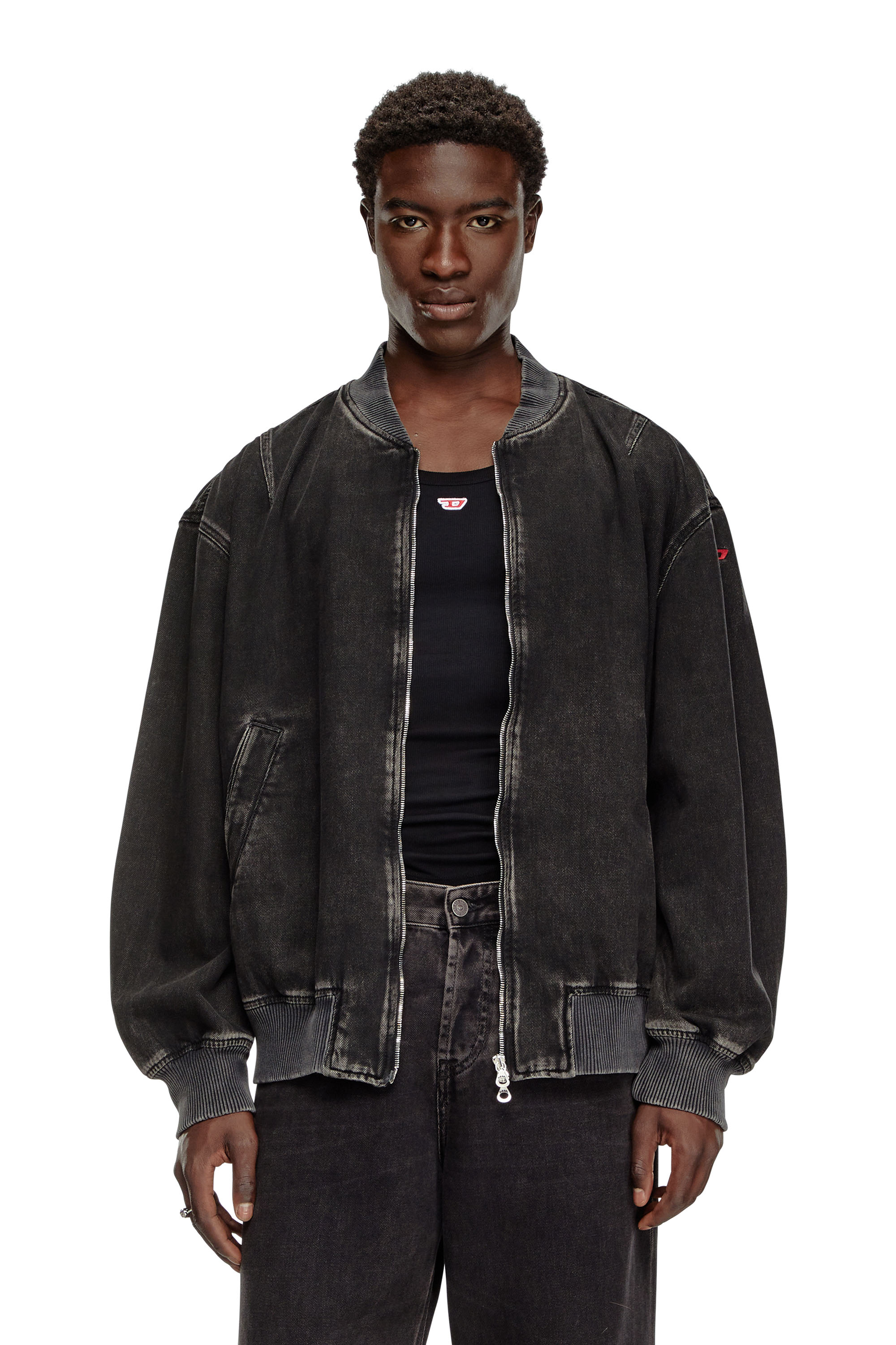 Diesel - D-VINZ, Male's Bomber jacket in clean-wash denim in Black - 1