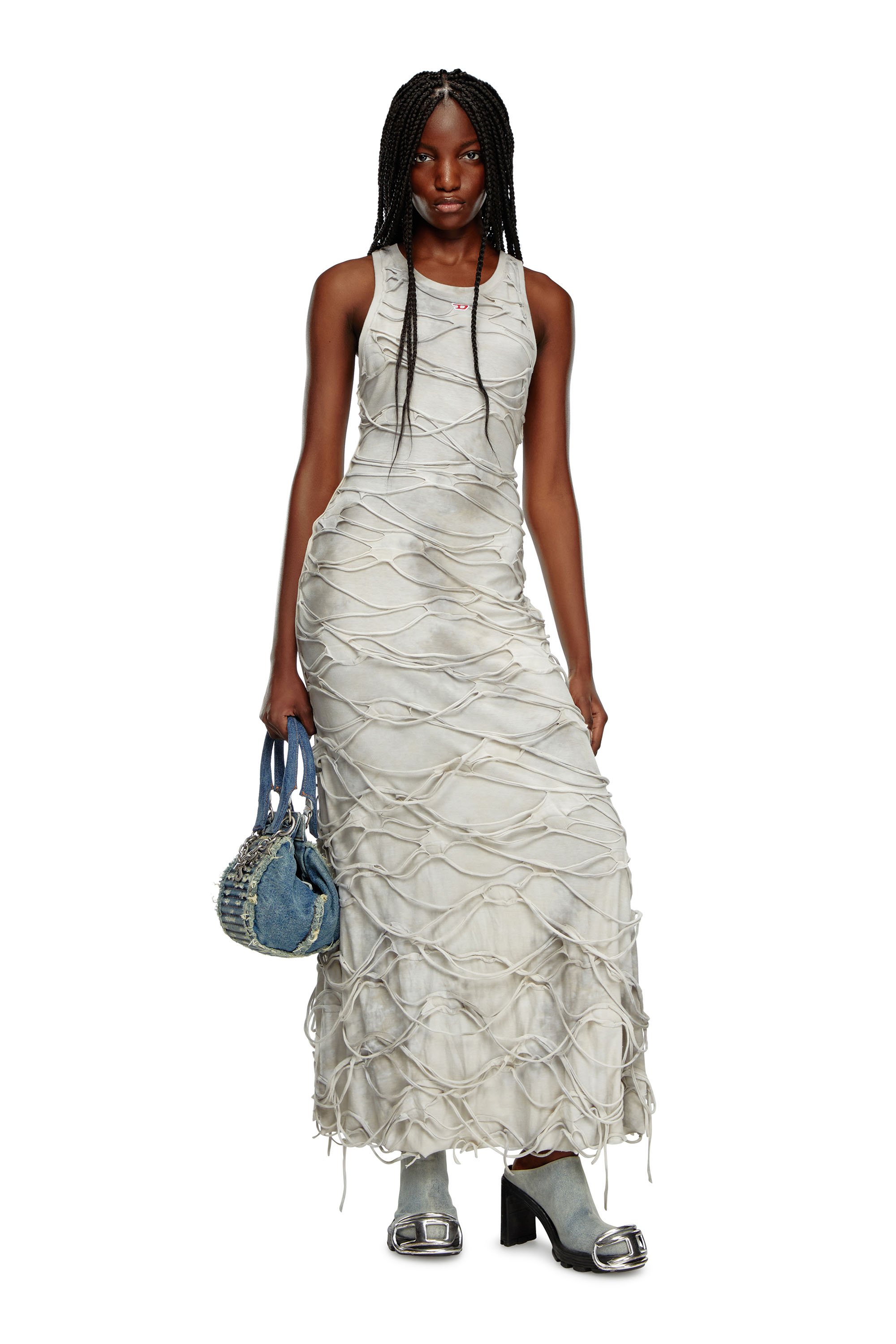 Diesel - D-JARAL, Female's Long tank dress with floating strands in Light Grey - 1