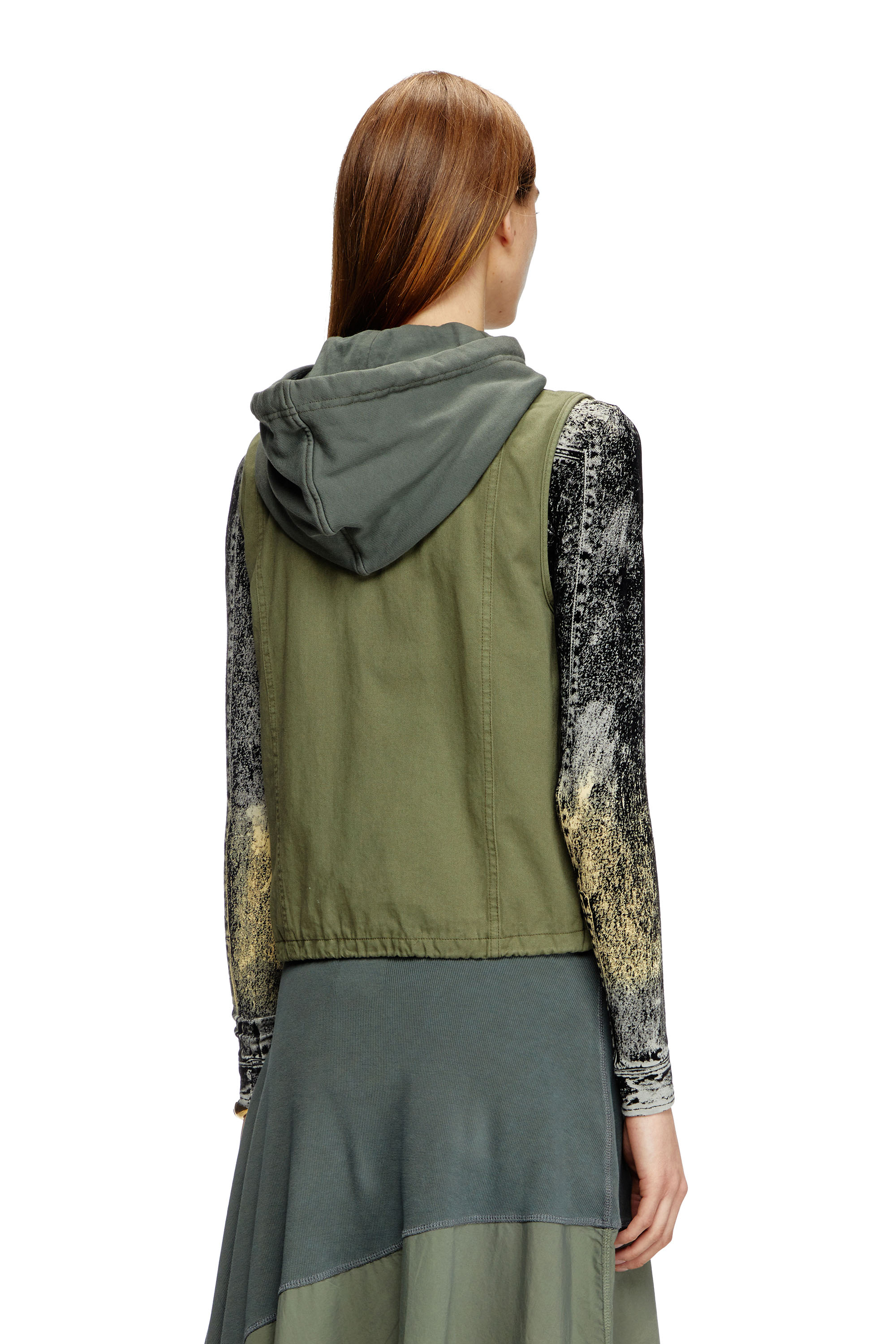 Diesel - G-ENESIS, Hooded cargo vest in cotton twill Femme in Vert - 3