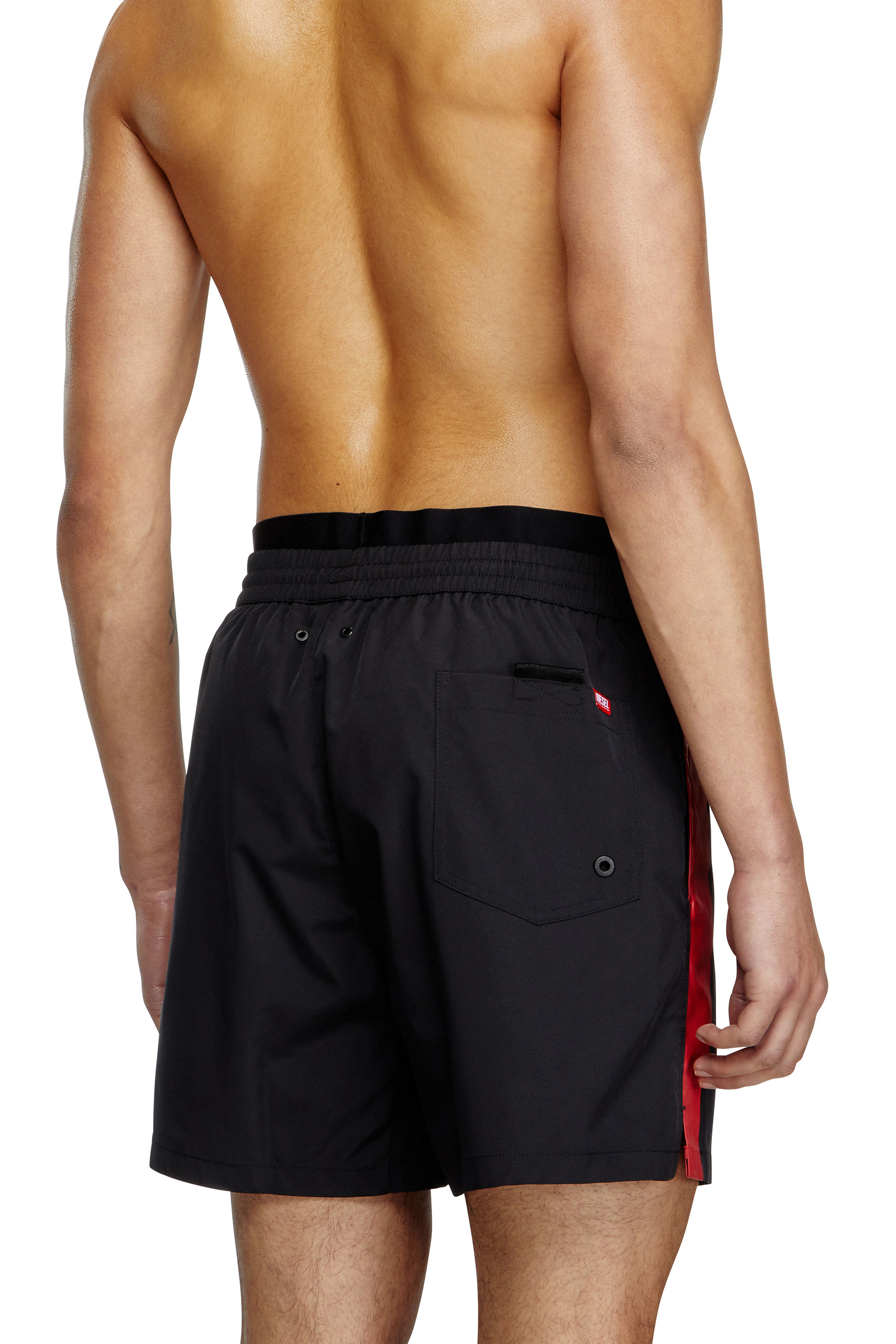 Diesel - VISPER-41-D-POP, Male's Mid-length swim shorts with hybrid waist in Black/Red - 3