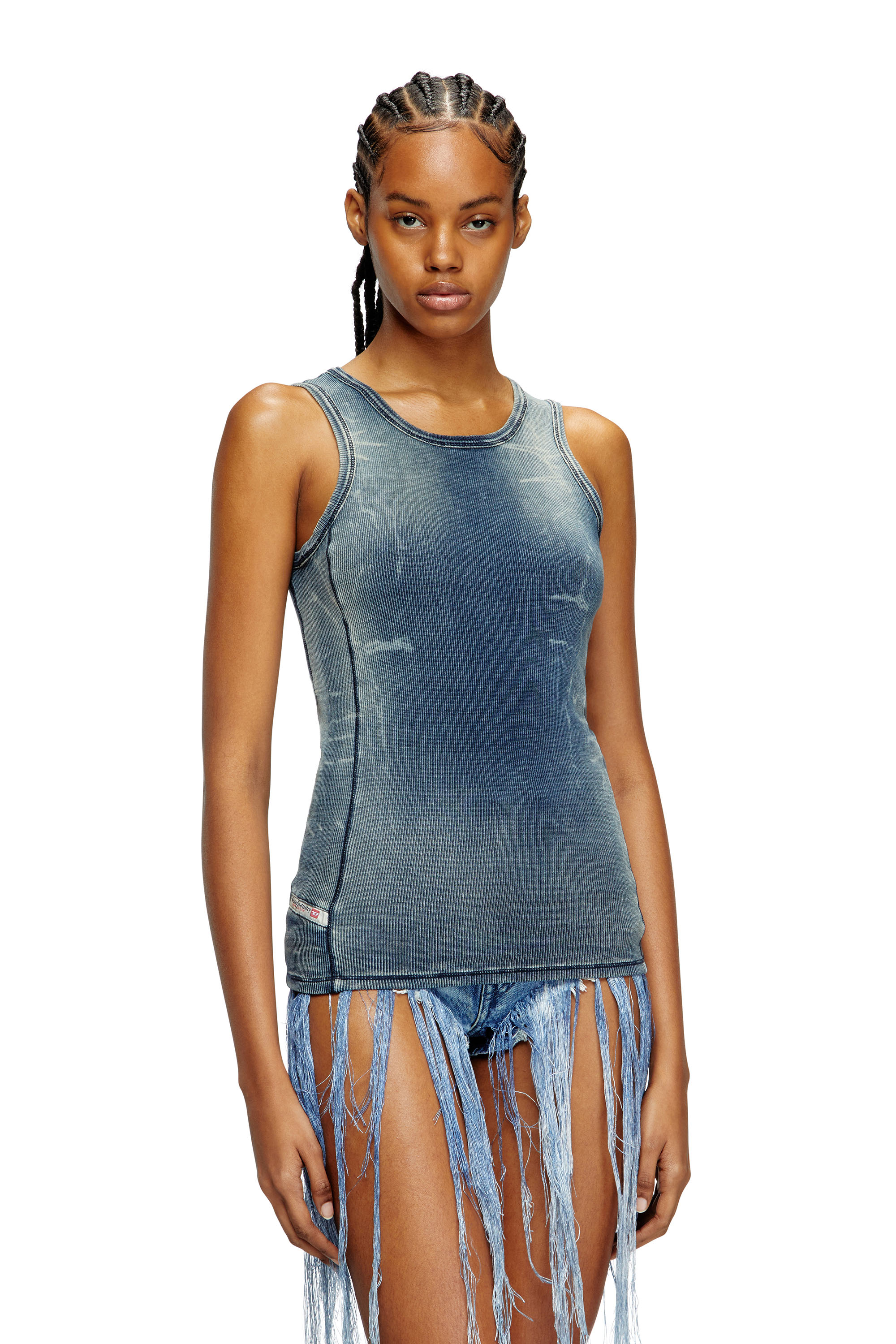 Diesel - T-GO, Unisex's Ribbed tank top with denim trompe l'oeil in Dark Blue - 4