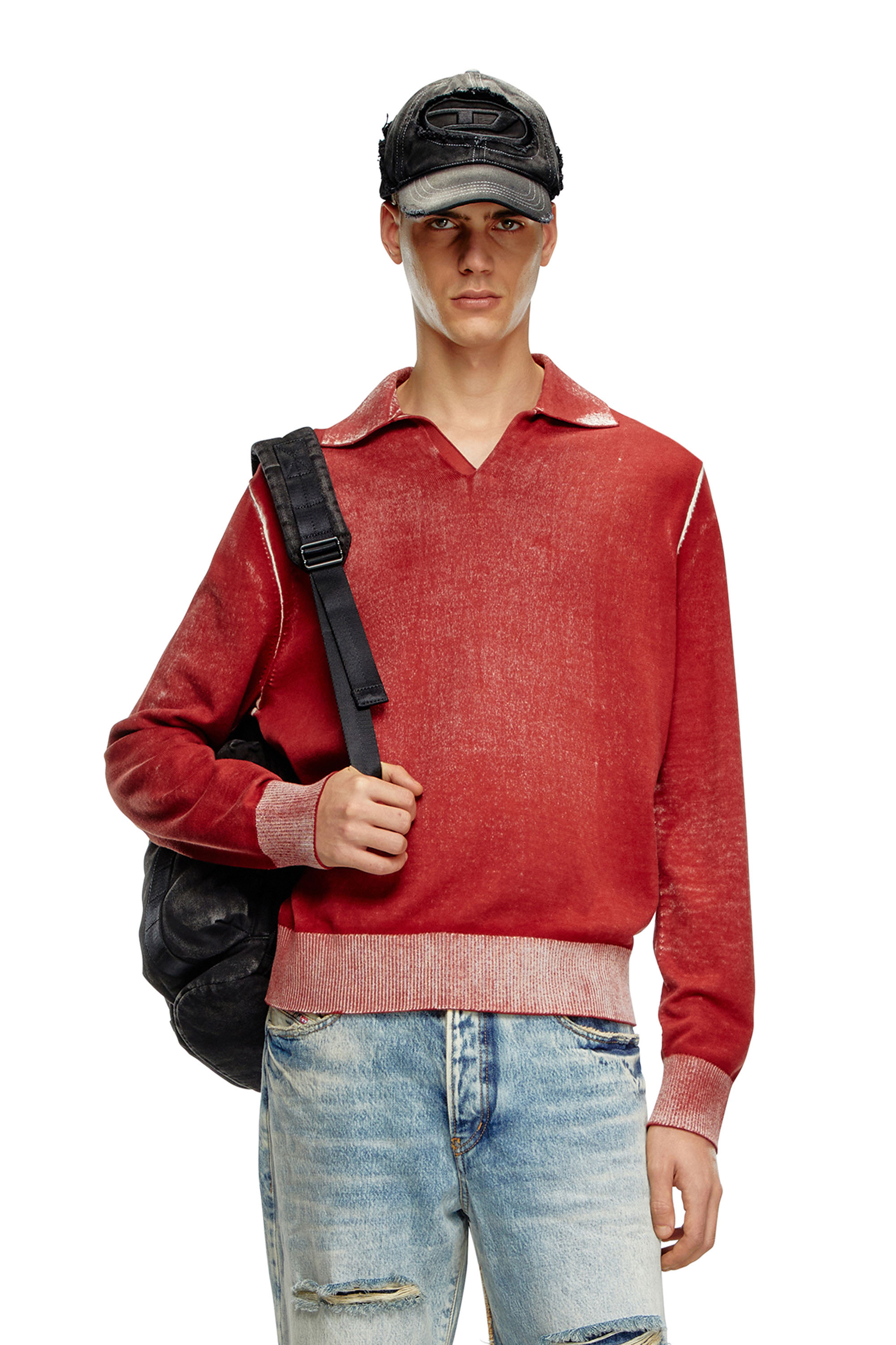 Diesel - K-LORENZO, Pull polo avec imprimé inversé Homme in Rouge - 1