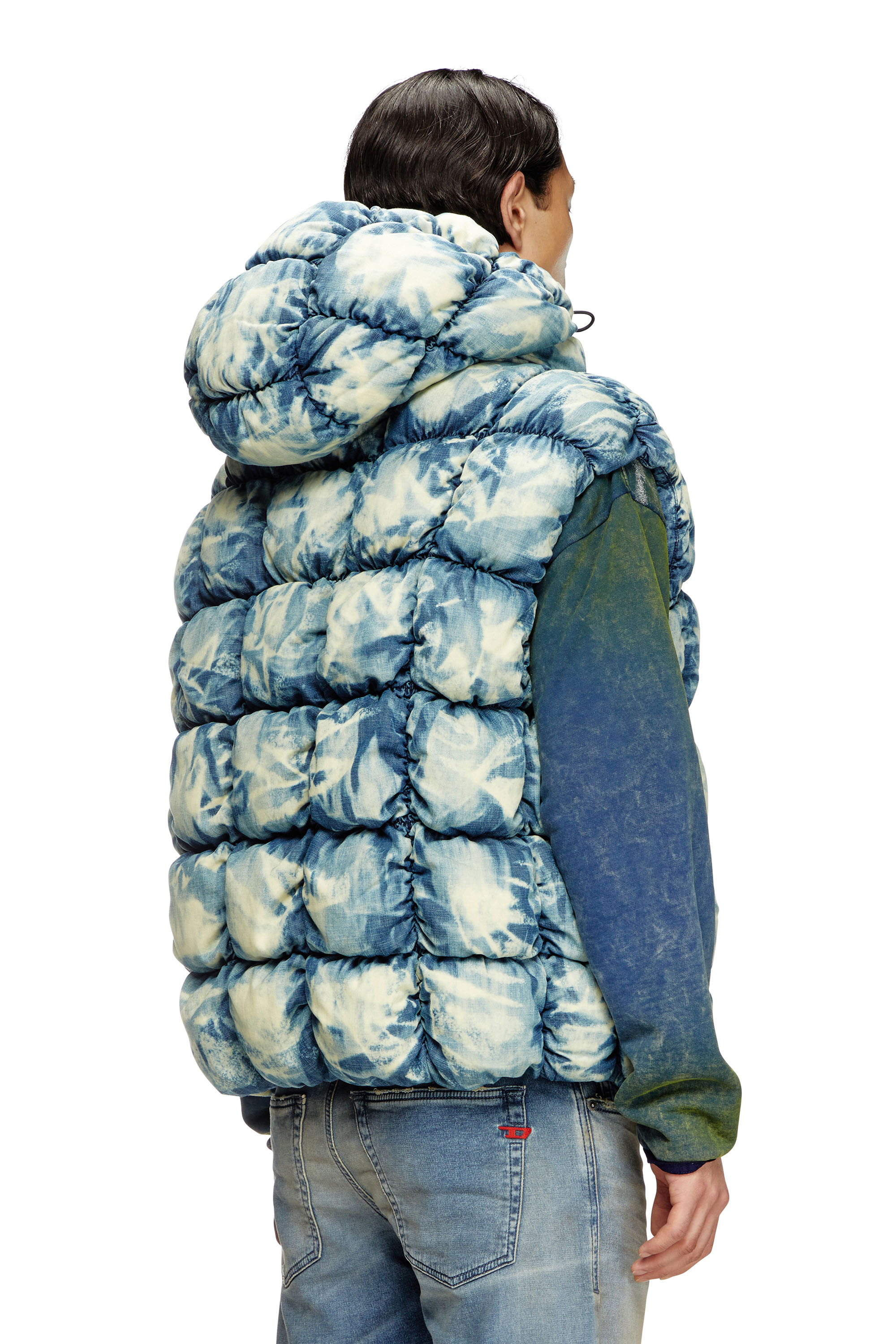 Diesel - W-THYS, Unisex's Tie-dyed denim puffer vest in Blue - 3