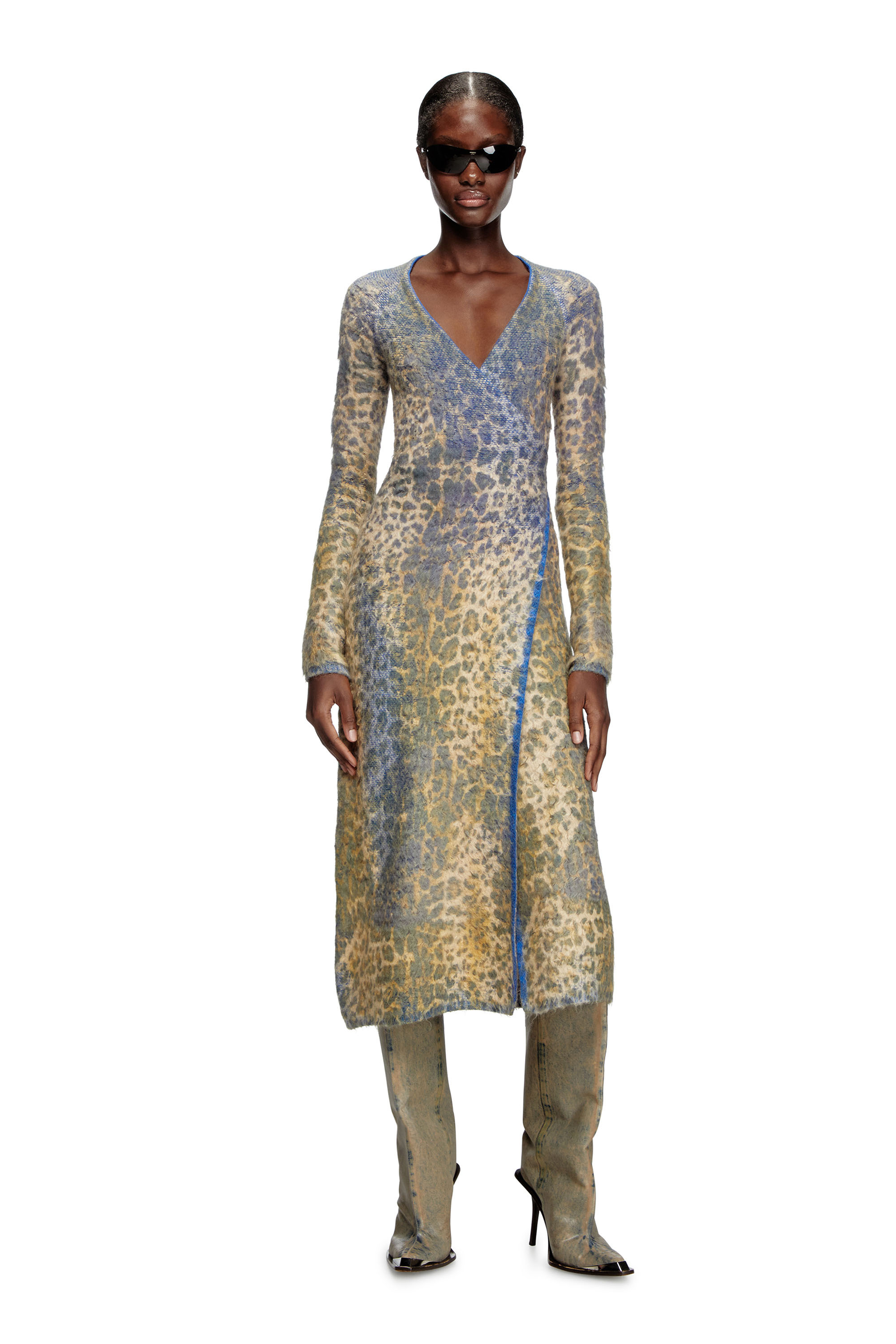 Diesel - M-SOFOCLE, Female's Leopard print dress with devoré jacquard in Beige/Blue - 1