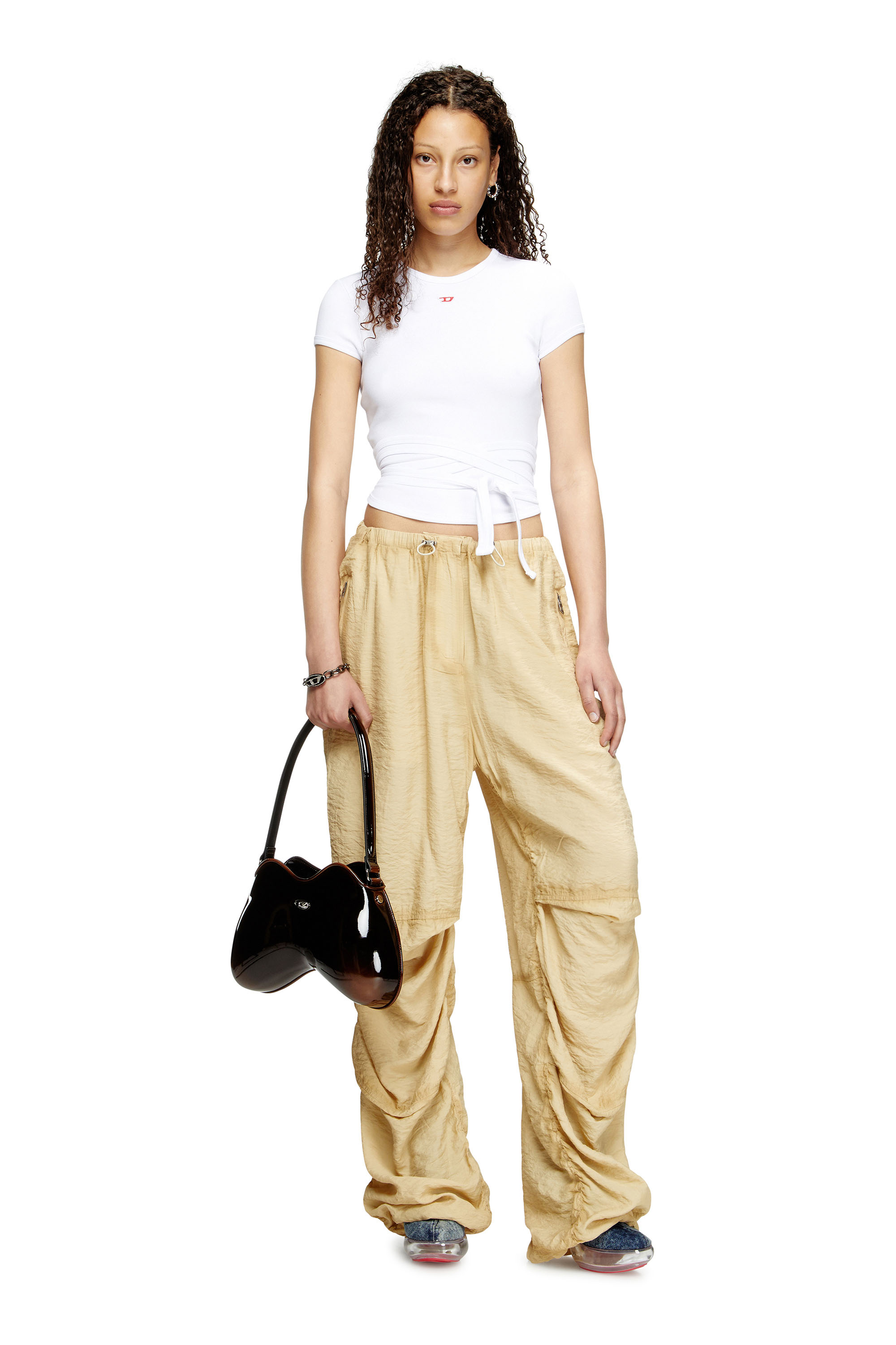 Diesel - T-BUNNY-TAIL, T-shirt avec lanières croisées Femme in Blanc - 2