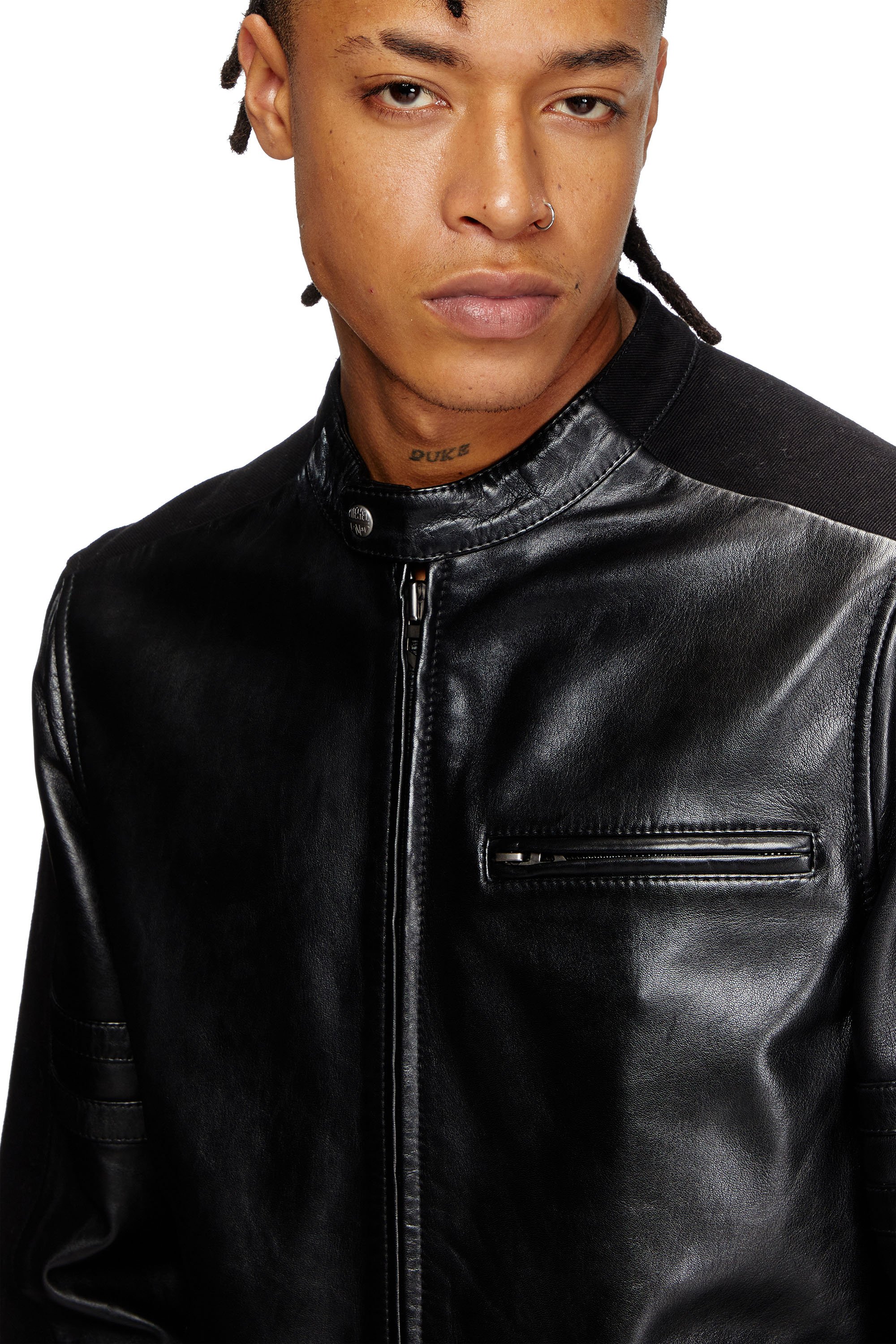 Diesel - L-SIMZ, Male's Hybrid denim and leather jacket in Black - 4