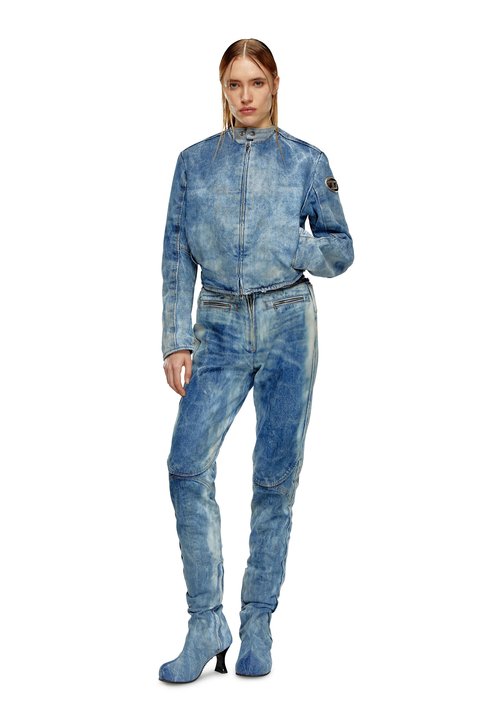 Diesel - DE-CALUR-FSE, Female Denim jacket with biker zip details in Blue - Image 2