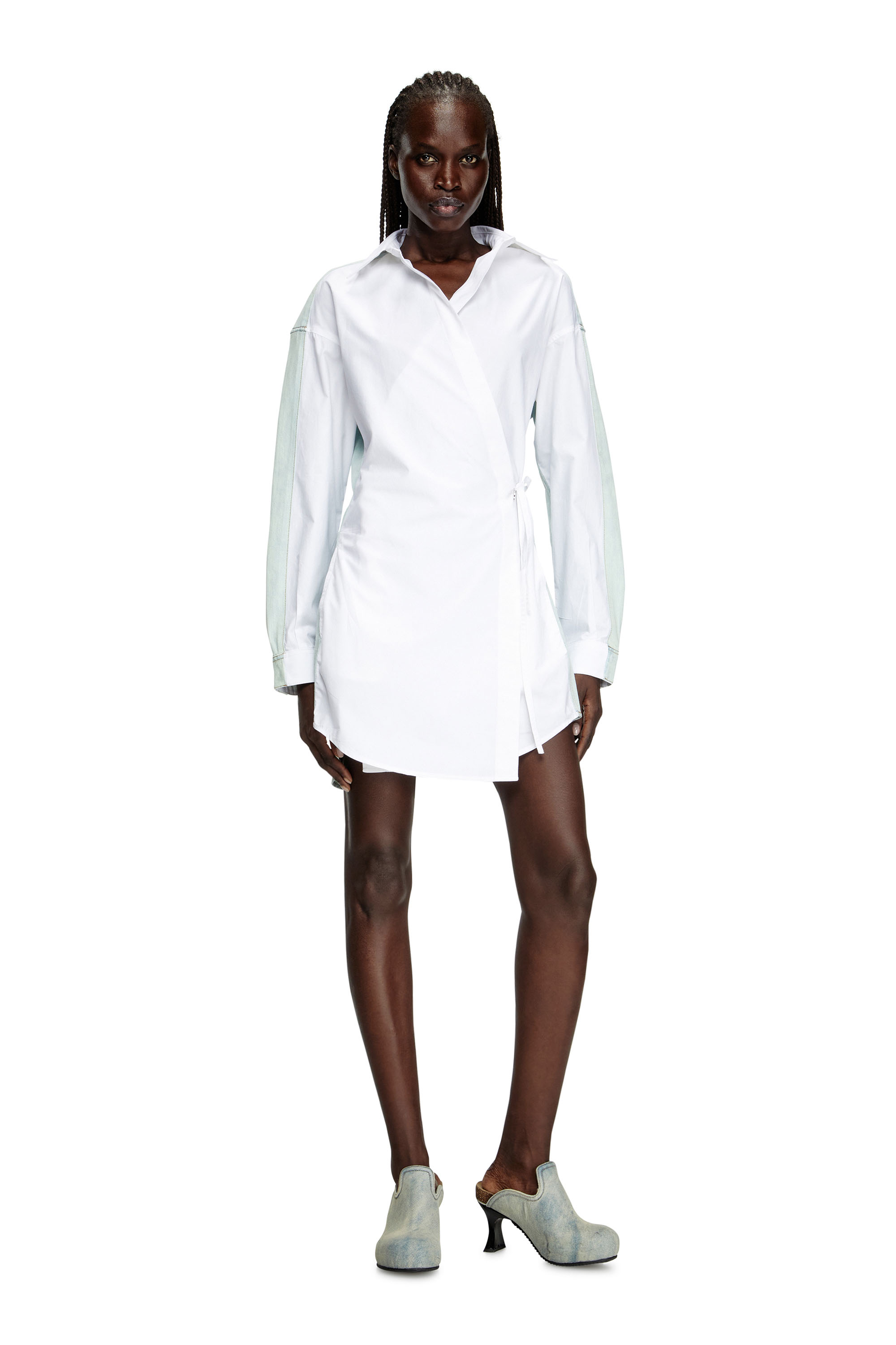 Diesel - D-ELPHI-DEN, Female's Wrap shirt dress in poplin and denim in White - 2