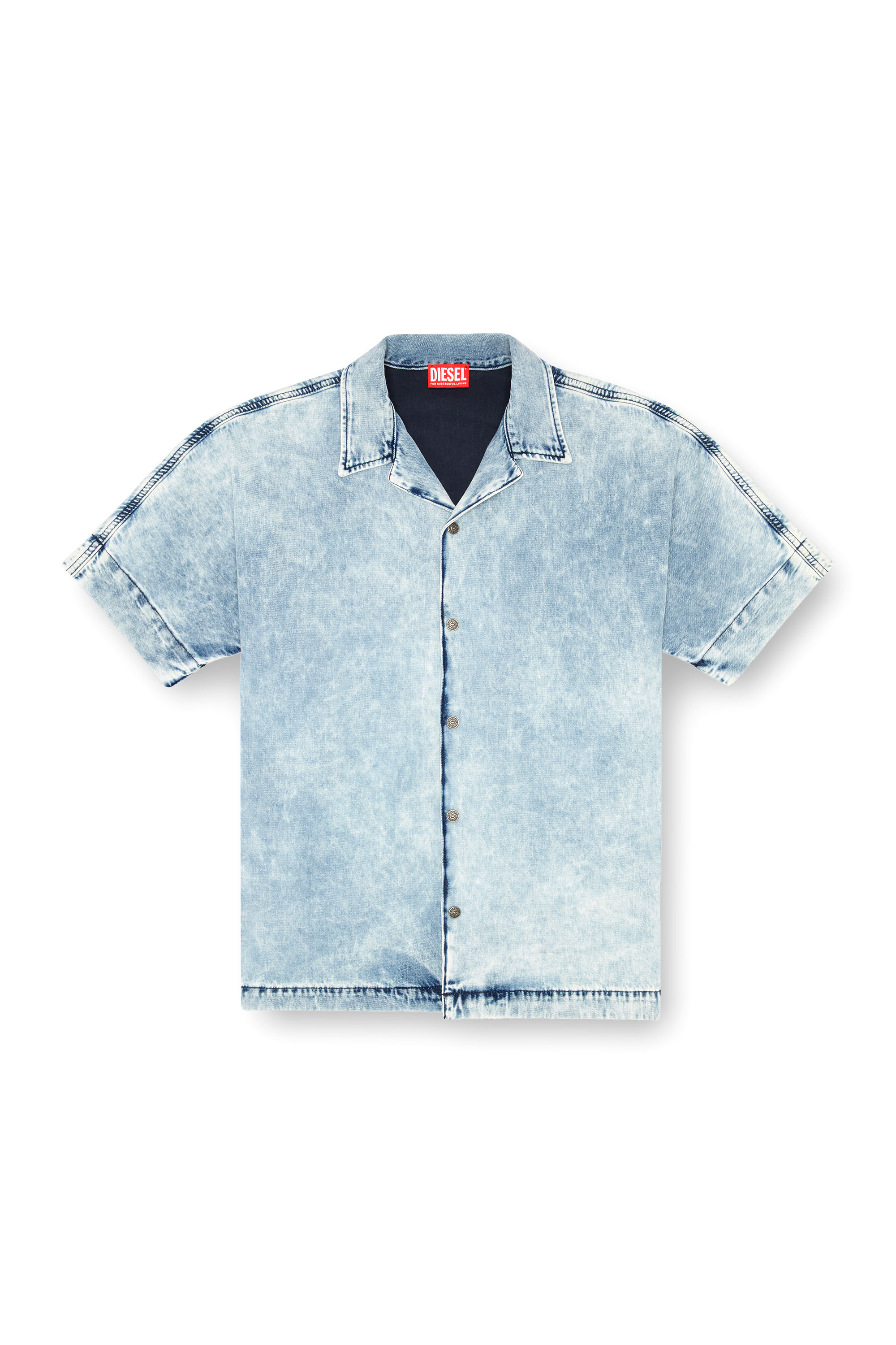 Diesel - D-NABIL-S, Male's Denim bowling shirt with Oval D in Light Blue - 5