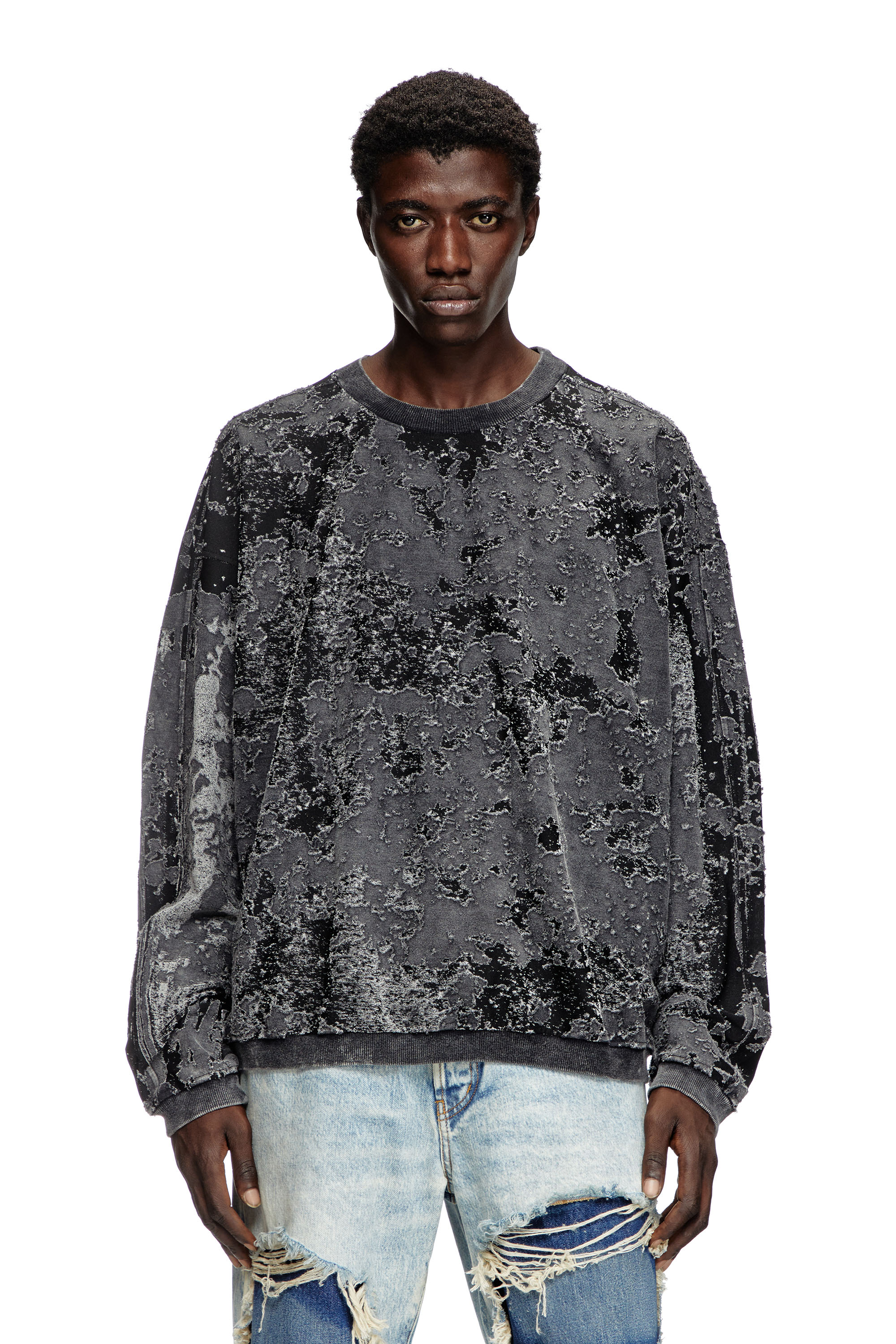 Diesel - S-ARISY, Male's Burnout sweatshirt with camo effect in Black - 1