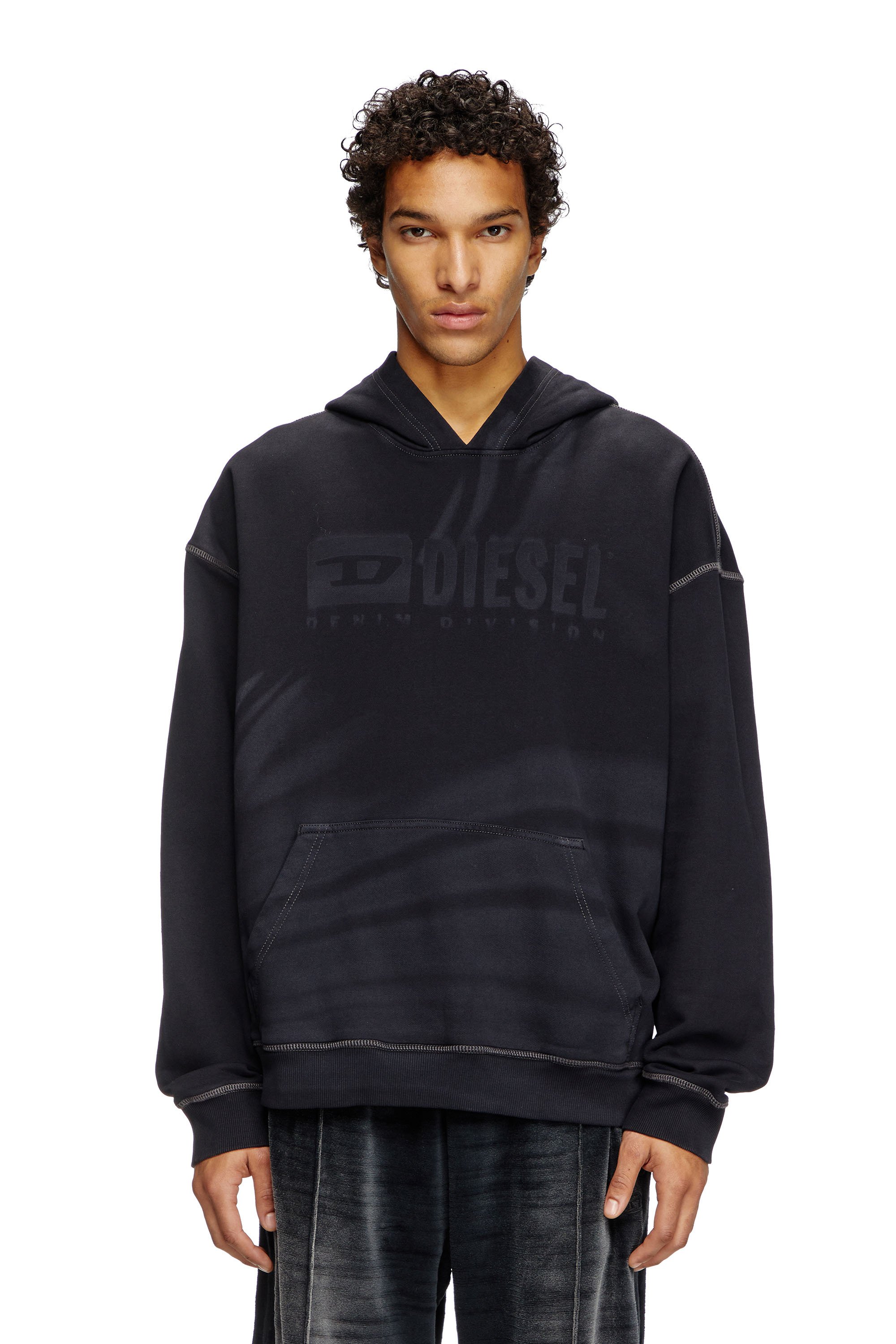 Diesel - S-BOXT-HOOD-R9, Male's Laser-faded logo hoodie in Black - 1