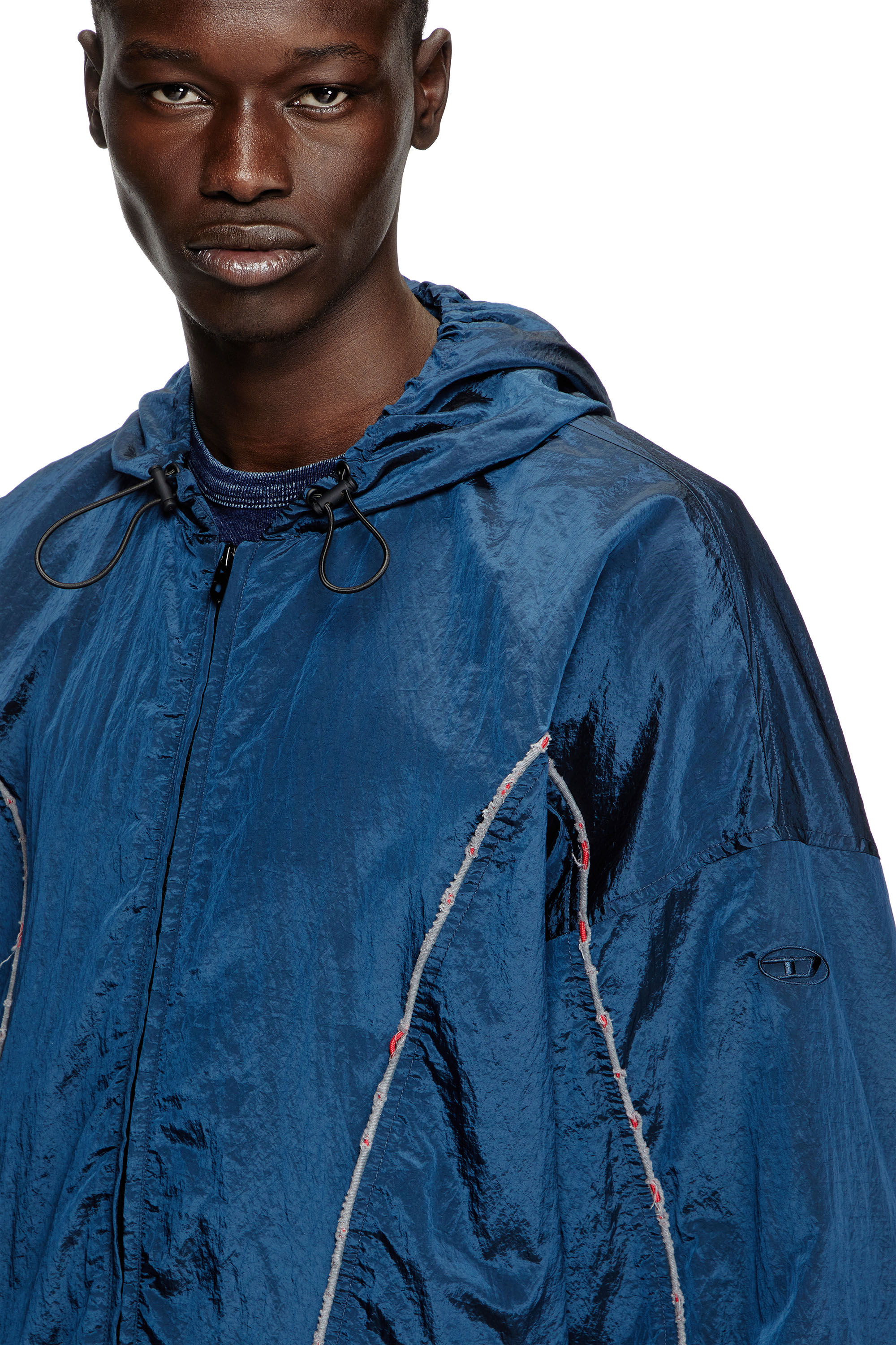 Diesel - J-ANTHEIT, Male's Windbreaker with destroyed piping in Blue - 4