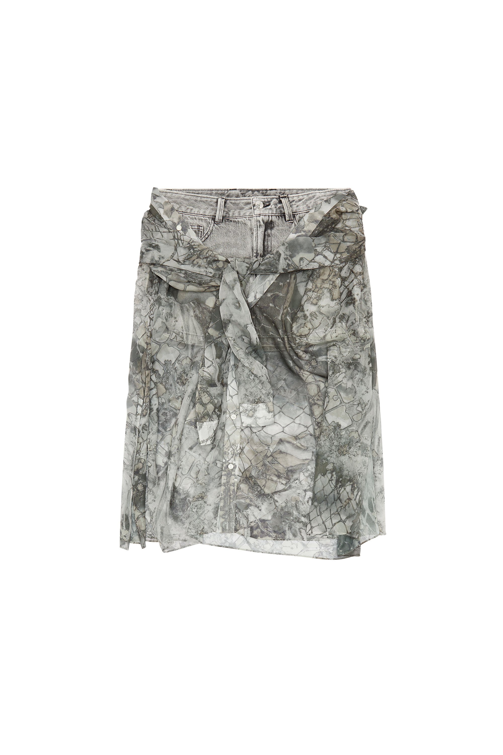 Diesel - O-JEANY, Female Denim mini skirt with chiffon overlay in Grey - Image 3