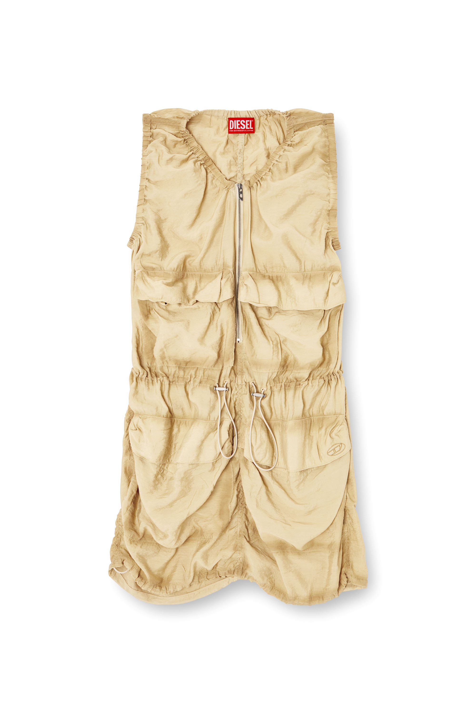 Diesel - D-RESDEN, Robe cargo en viscose et nylon traités Femme in Beige - 3