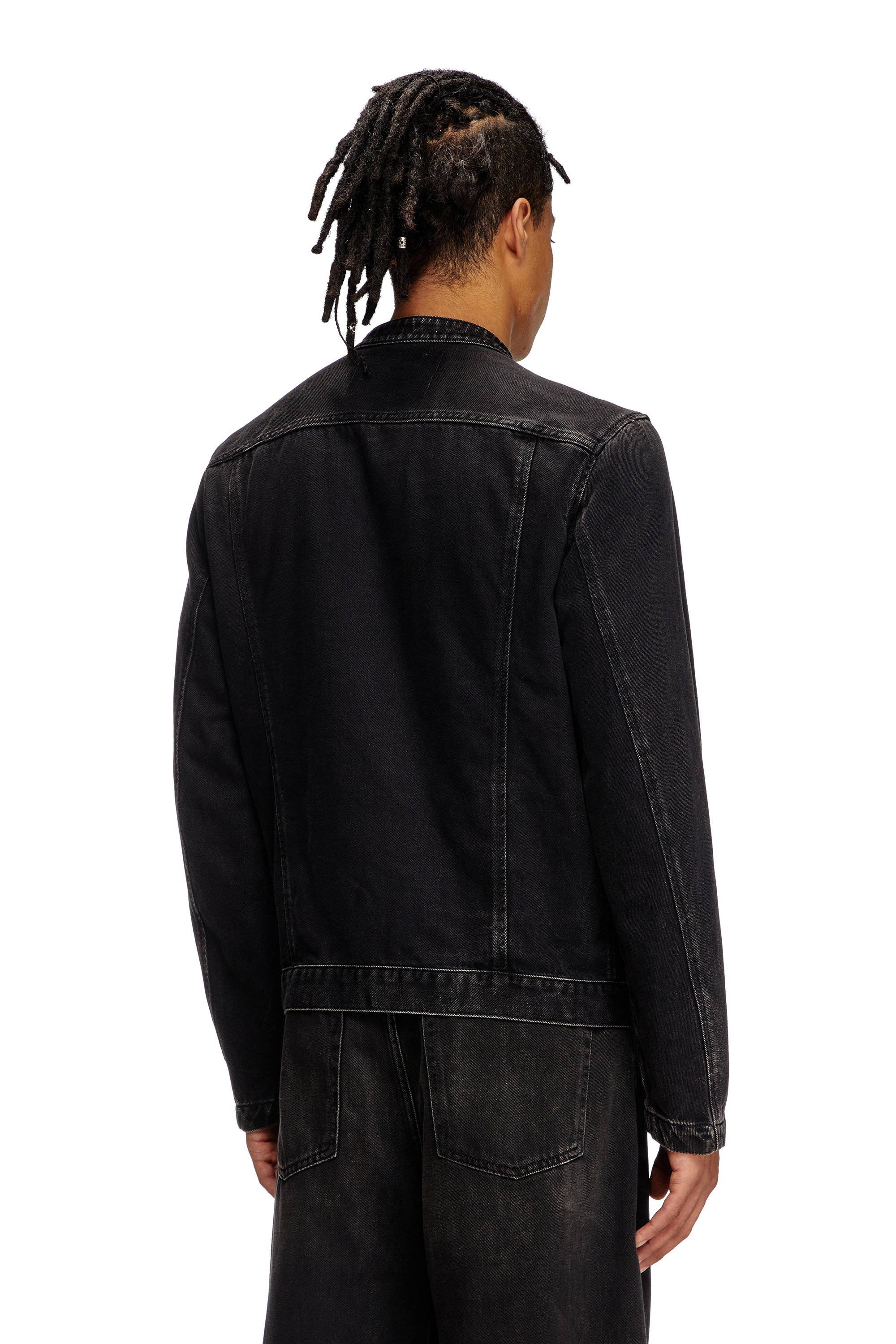 Diesel - D-GLORY, Male's Moto jacket in clean-wash denim in Black - 3