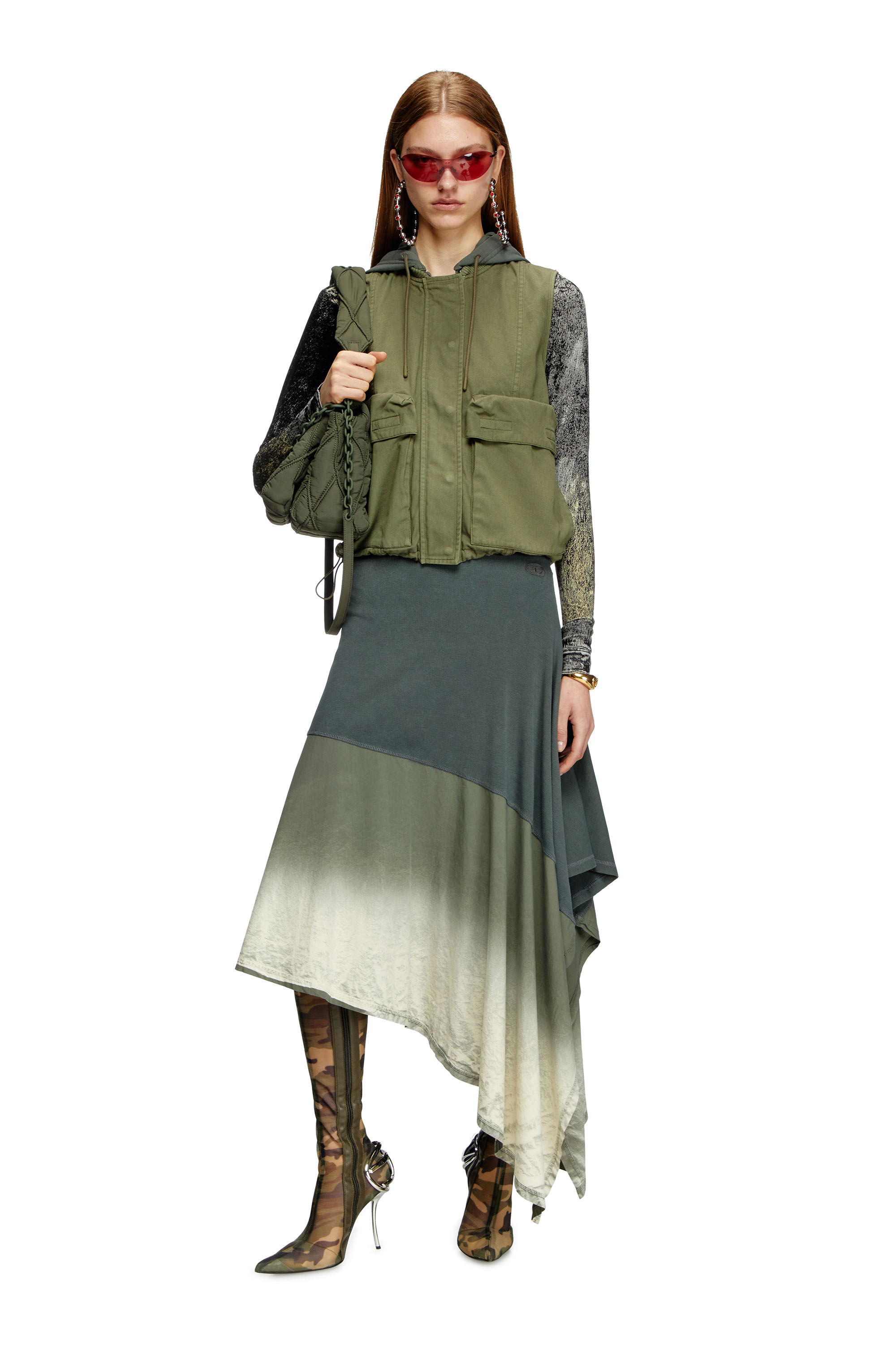 Diesel - G-ENESIS, Hooded cargo vest in cotton twill Femme in Vert - 2