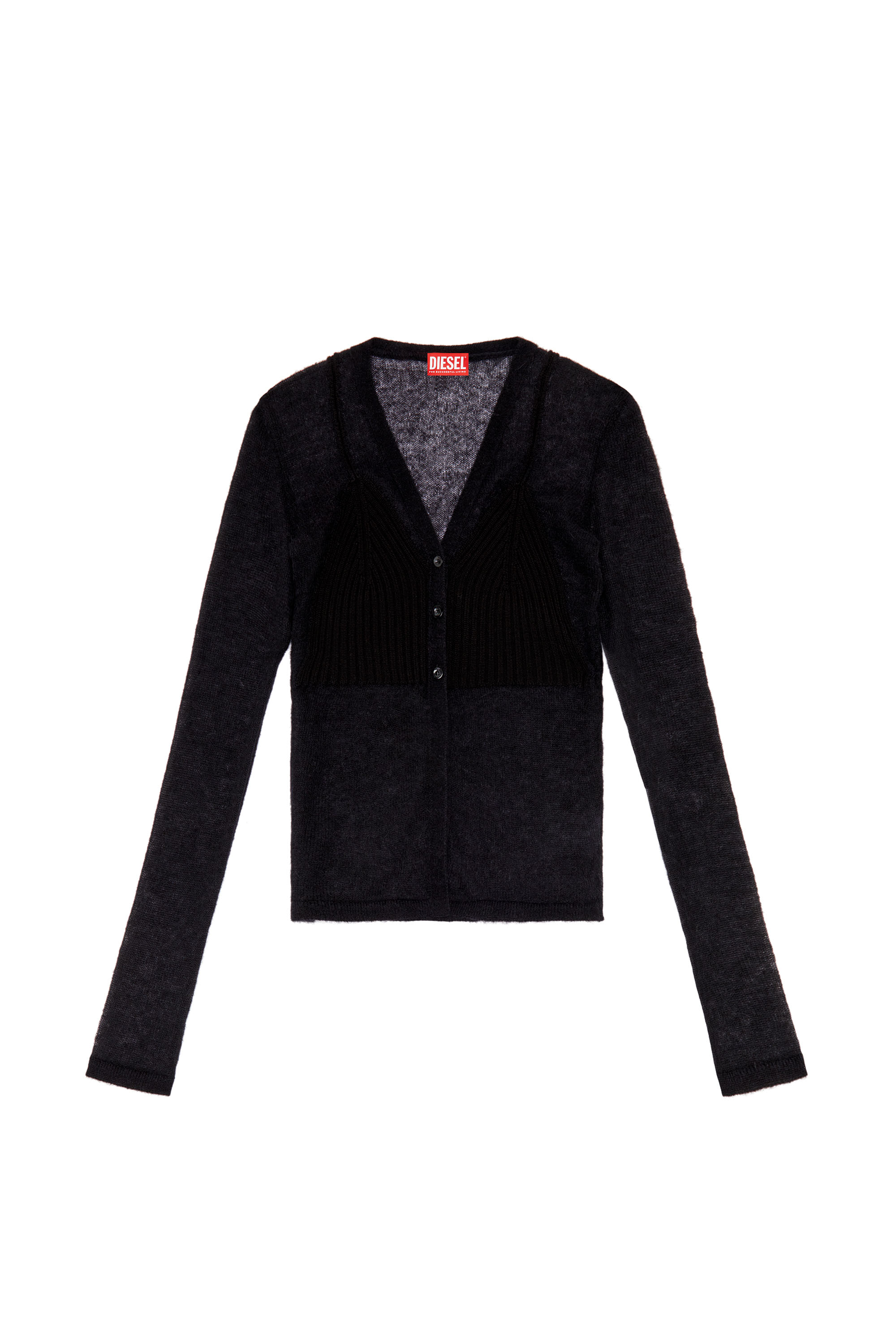 Diesel - M-ARINA, Cardigan transparent avec détail soutien-gorge Femme in Noir - 6