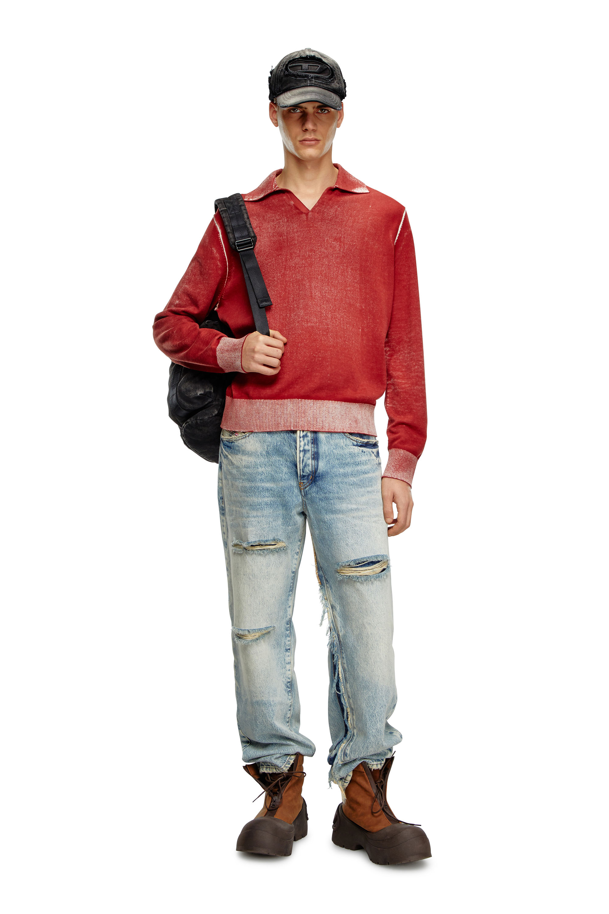 Diesel - K-LORENZO, Pull polo avec imprimé inversé Homme in Rouge - 4