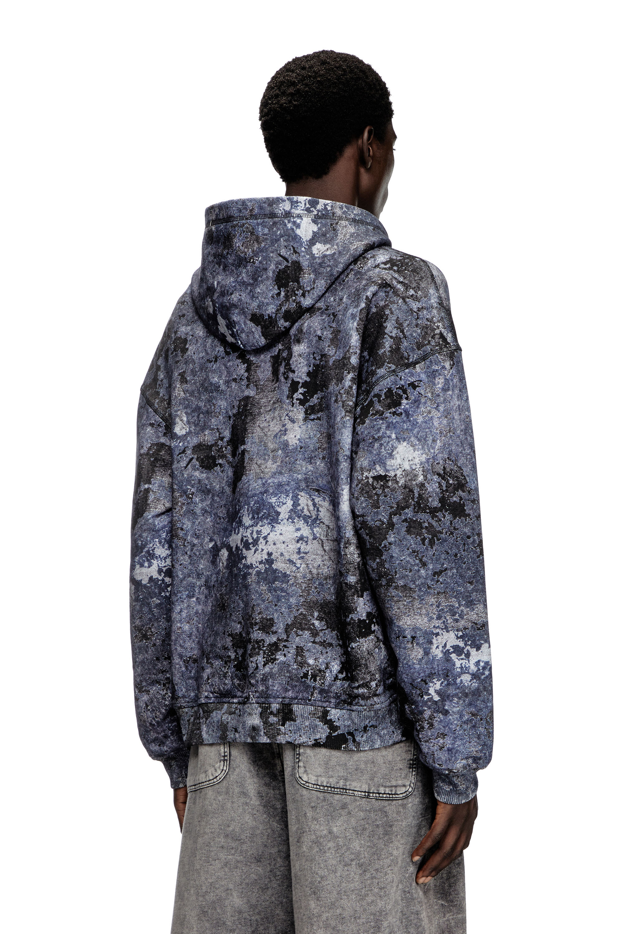 Diesel - S-BOXT-HOOD-R8, Male's Marble-effect burnout hoodie in Blue - 3