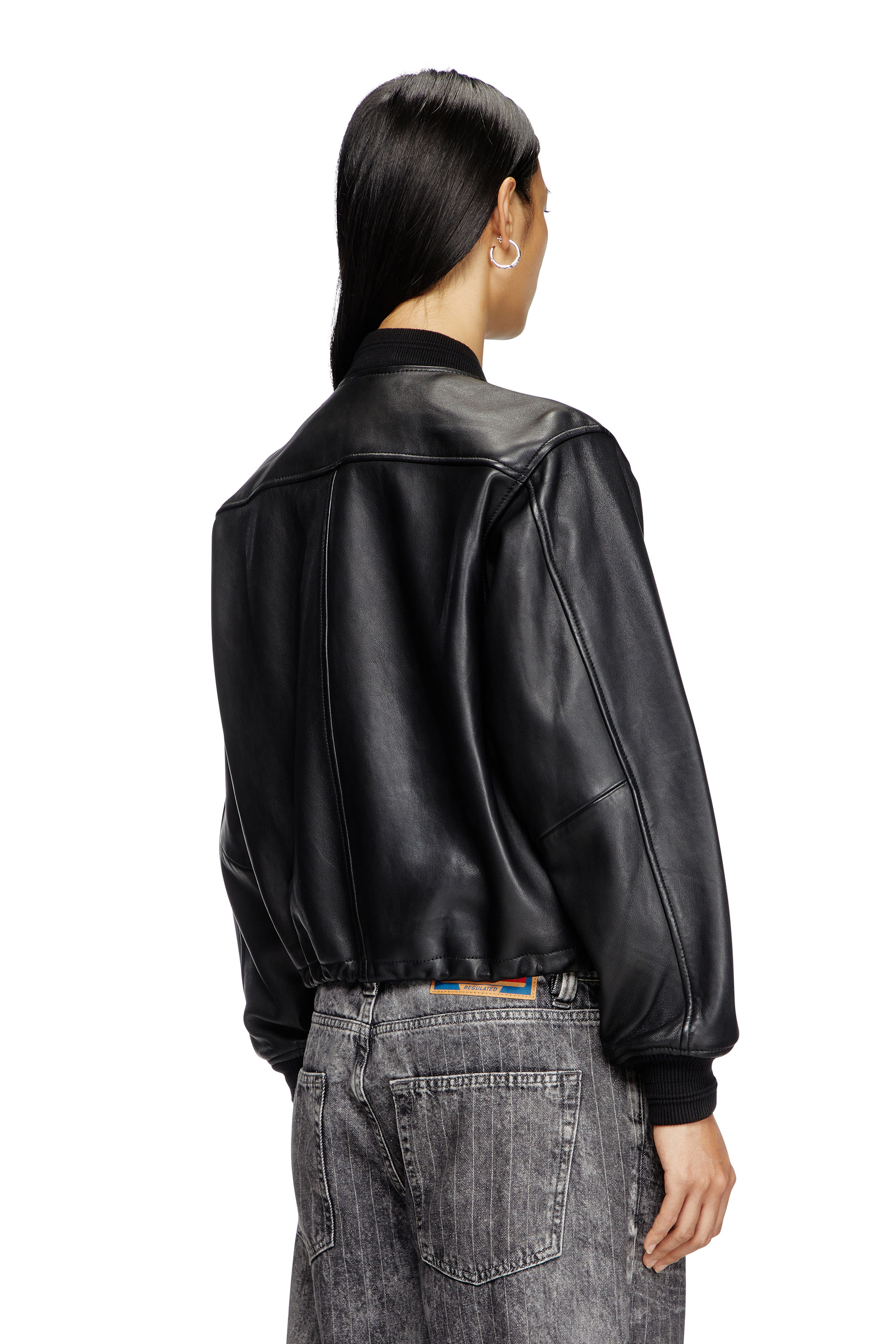 Diesel - L-ILYAN, Female's Leather bomber jacket in Black - 3