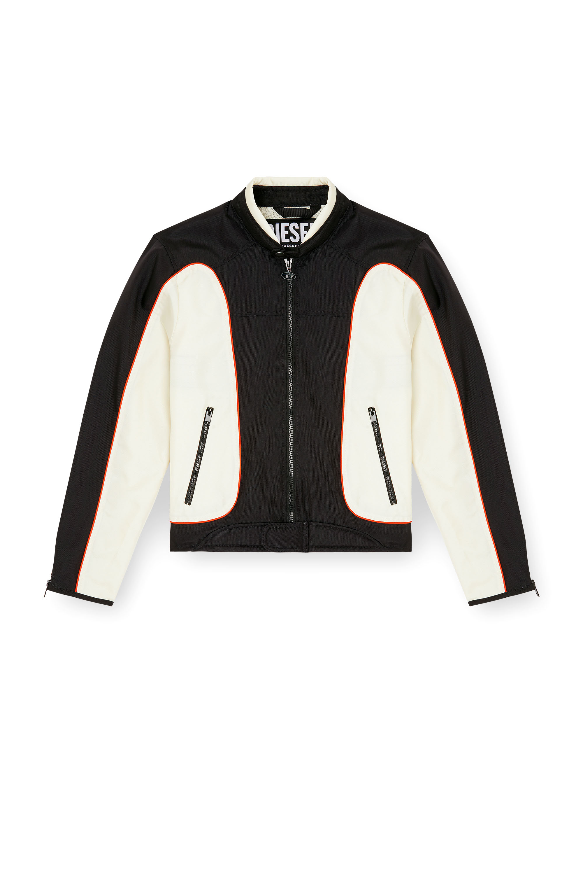 Diesel - J-BLINK-A, Male's Colour-block biker jacket with piping in White/Black - 5