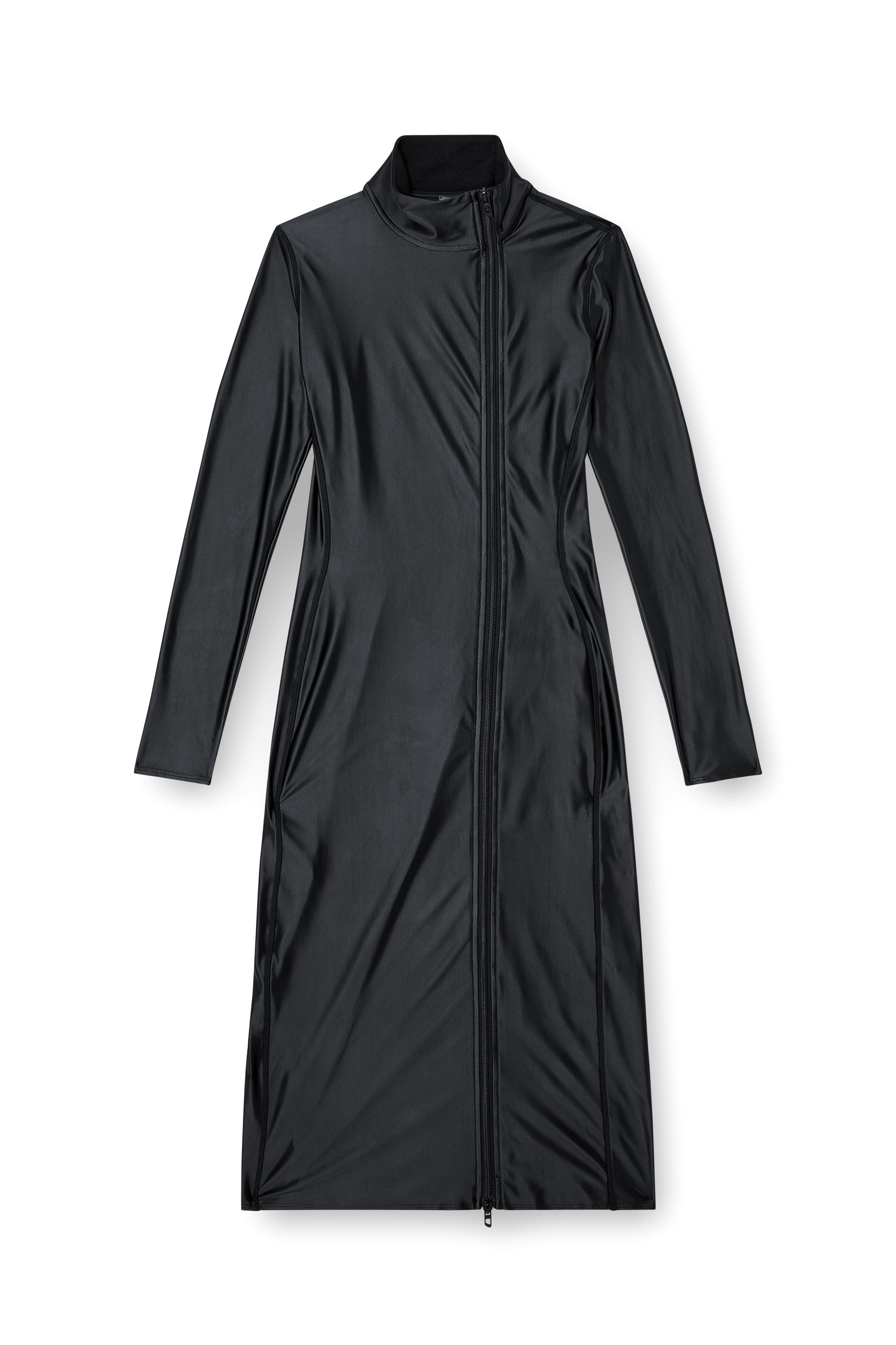 Diesel - D-SILVER, Female's Mock collar long-sleeve midi dress with chintz finish in Black - 5