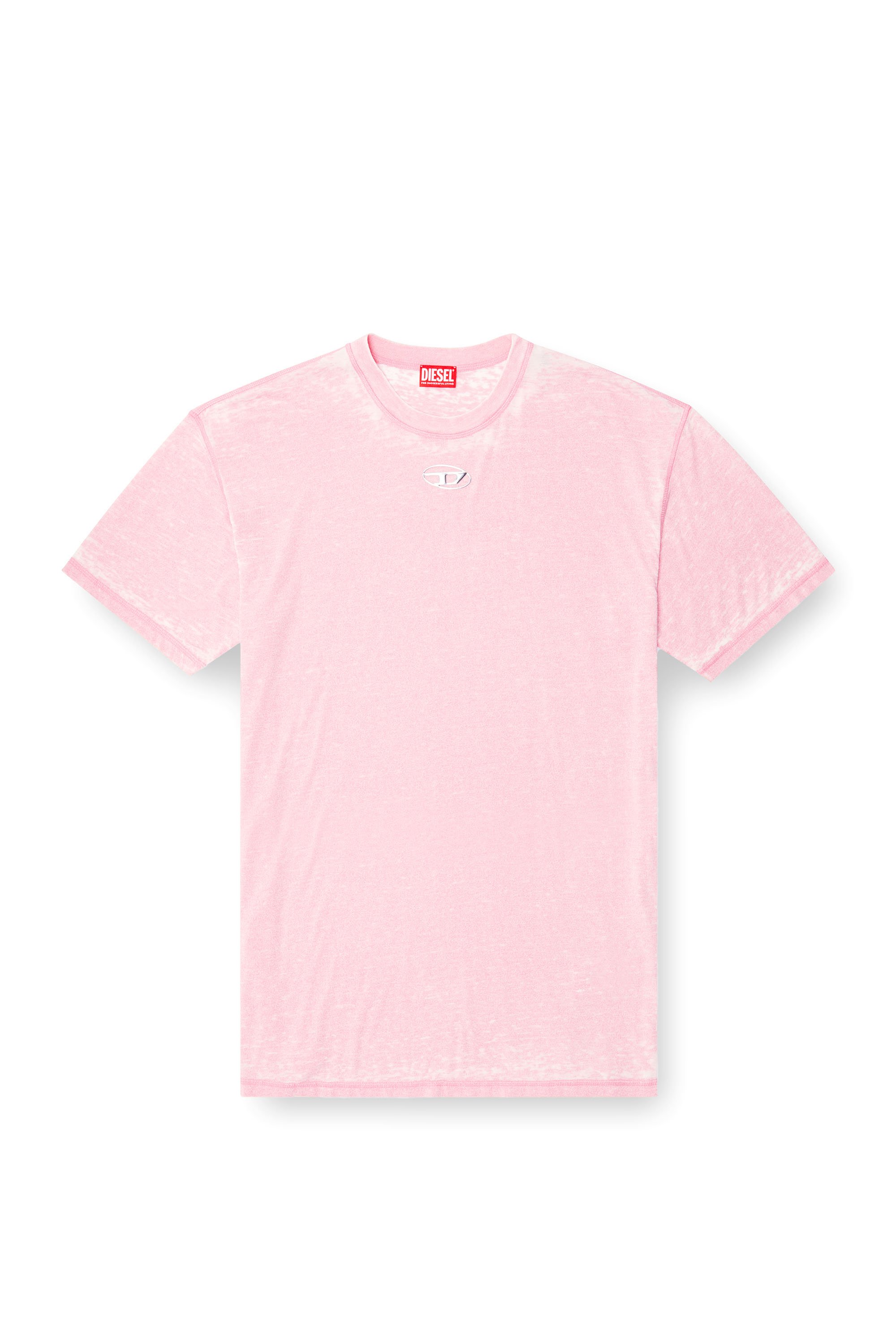 Diesel - T-BOXT-PAK, Male's Burnout T-shirt with metal-look logo in Pink - 4