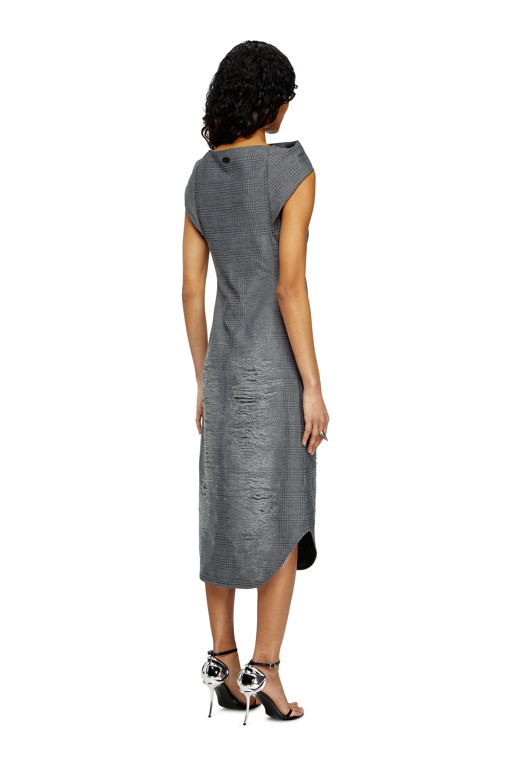 Diesel - D-MAUVE, Female's Prince of Wales midi dress with distressing in Grey - 3