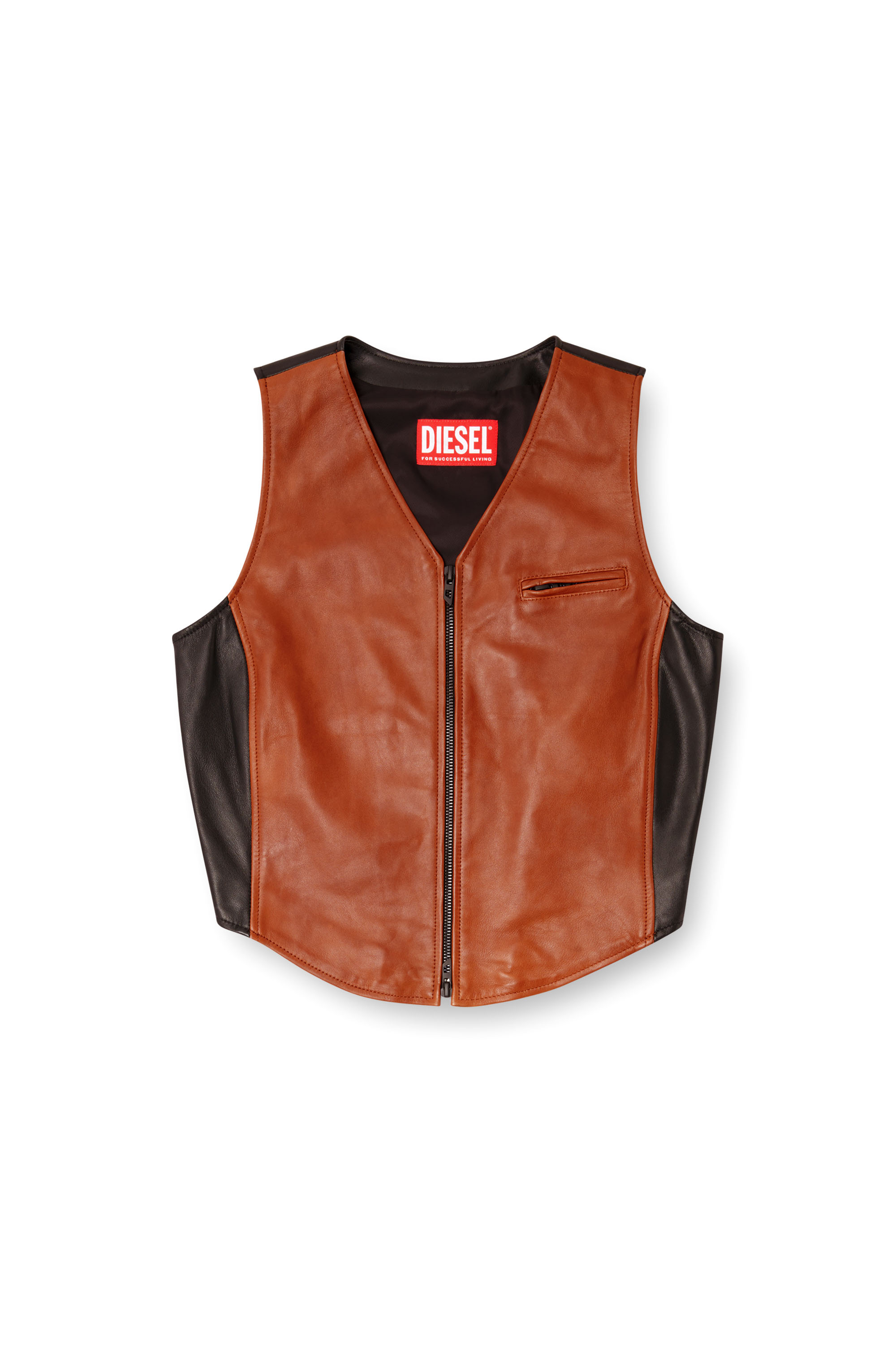 Diesel - L-USTRA, Gilet crop en cuir color-block Femme in Polychrome - 5