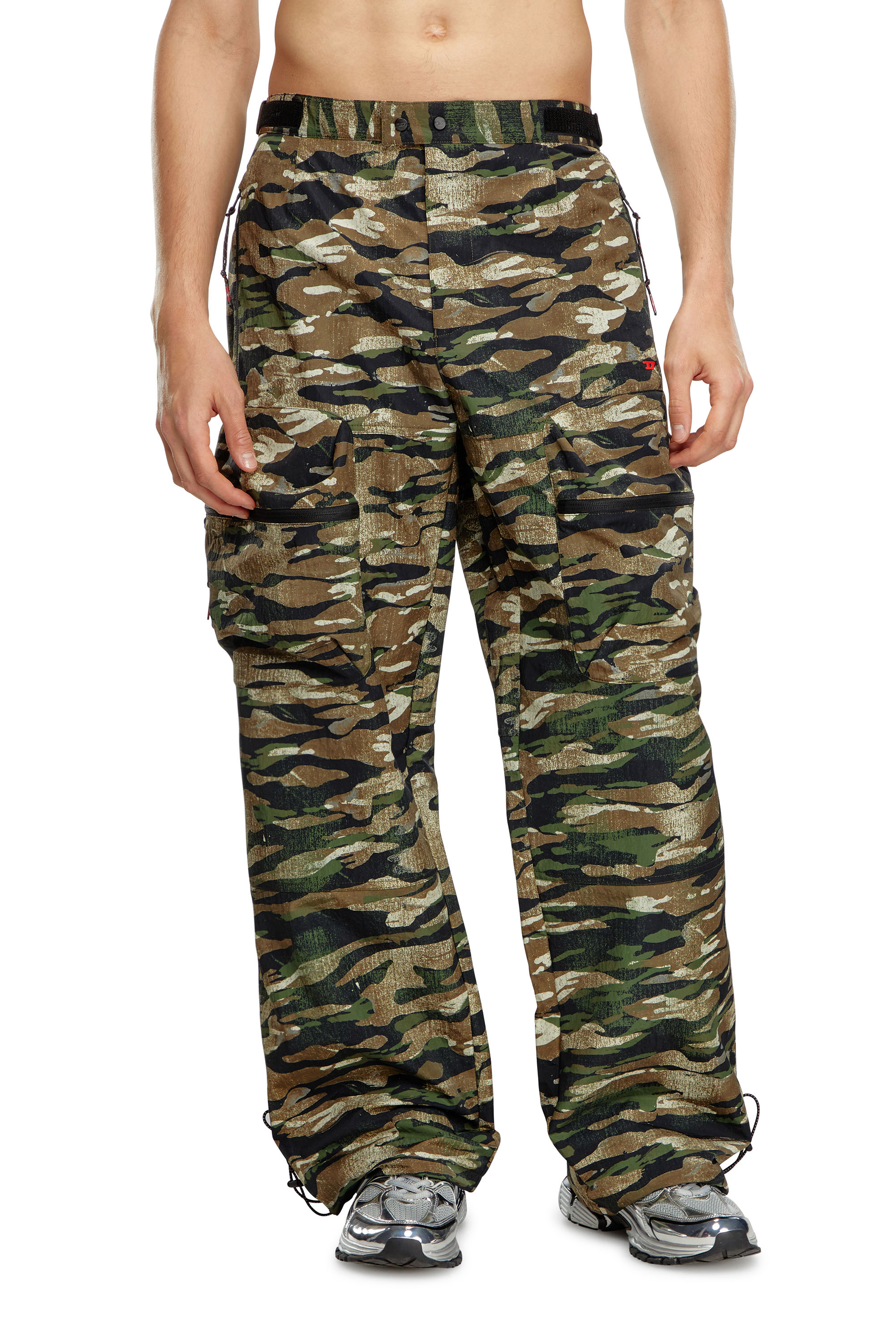 Diesel - AMSB-AMBROSE-WT23, Male's Nylon cargo pants with worn camo print in Brown/Green - 1